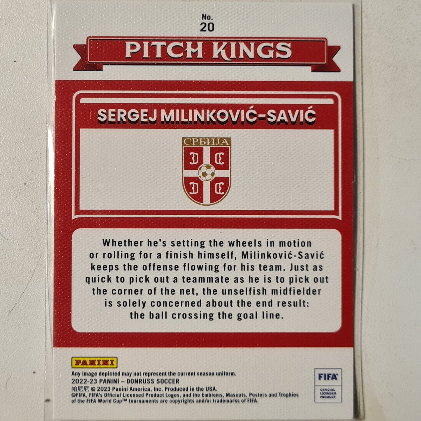 Sergej Milinkovic-Savic 2022-23 Panini Donruss Soccer pitch kings #20 soccer Serbia mint sleeved