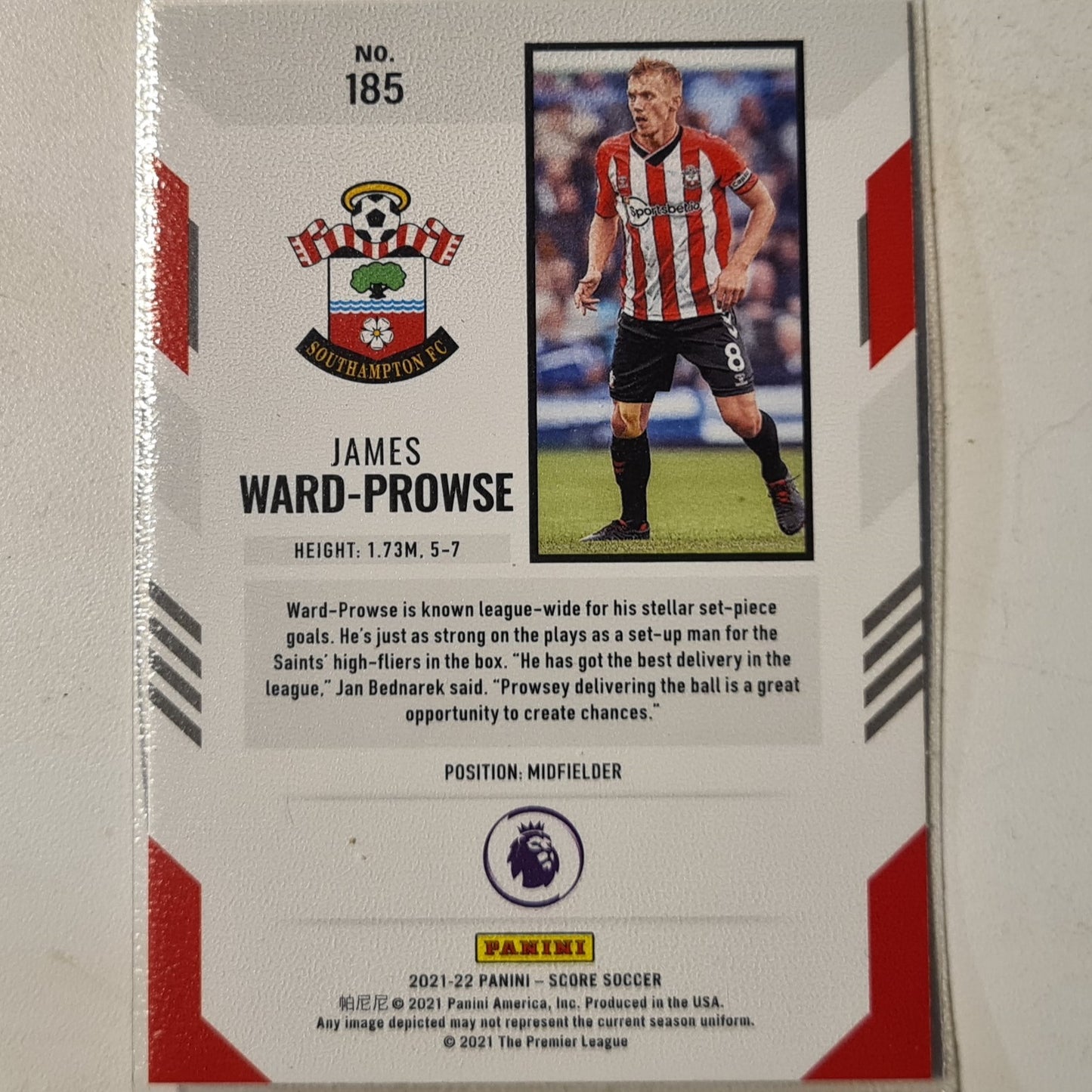 James Ward-Prowse 2021-22 Panini Score premier league soccer holo laser #185 football Southampton mint sleeved