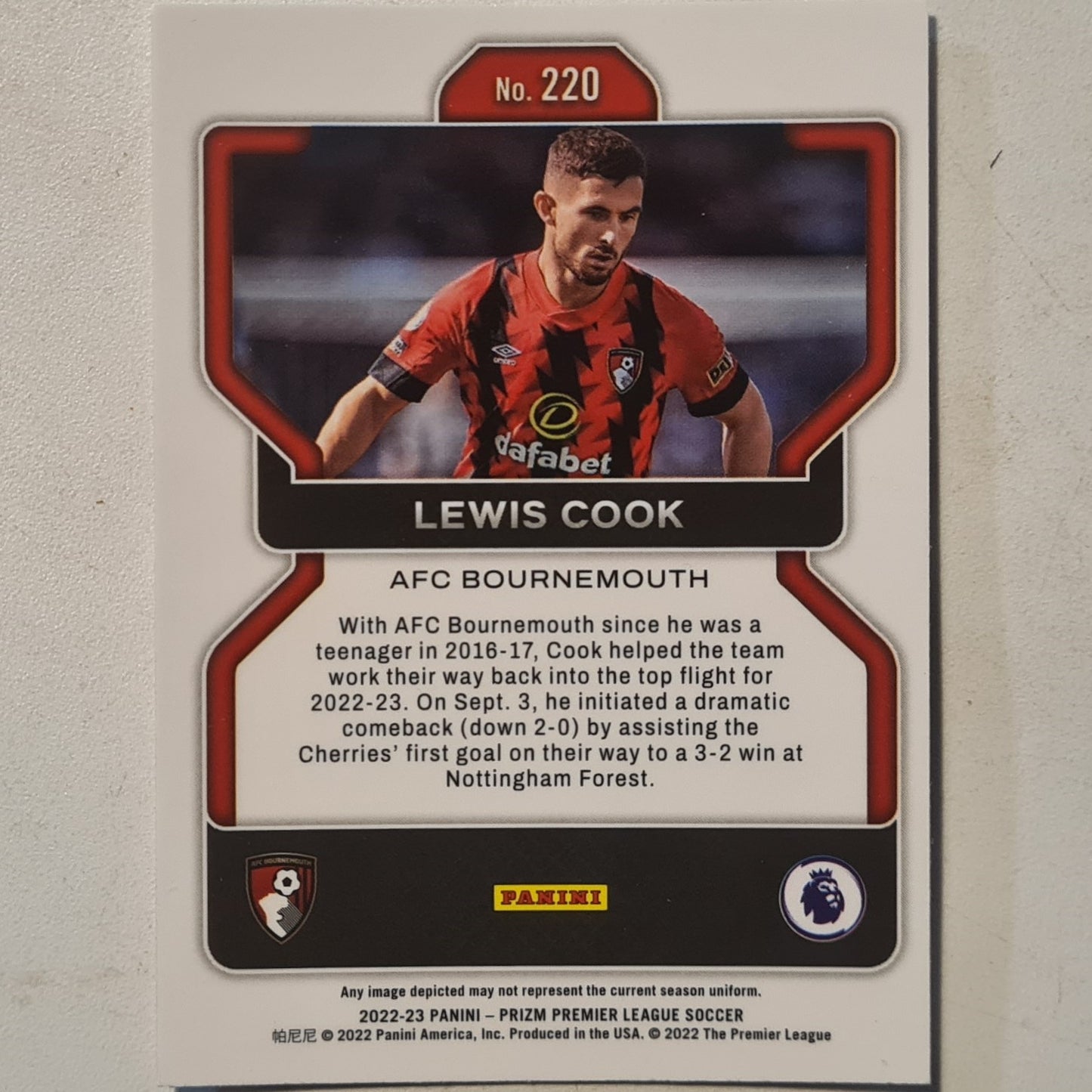 Lewis cook 2022-23 Panini Prizm premier league soccer #220 football Bournemouth ex-mint sleeved