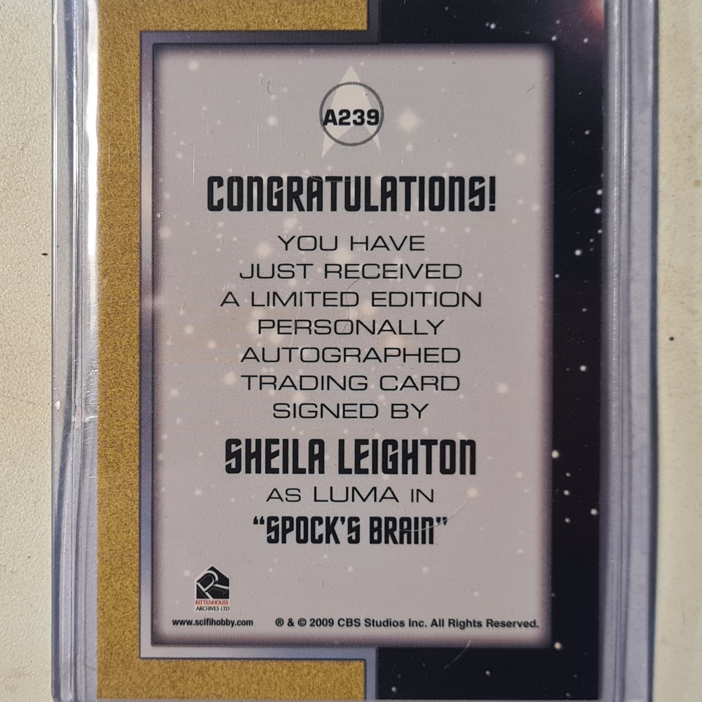 Star Trek autograph series 2009 Rittenhouse A239 Sheila Leighton as luma in spock's brain mint sleeved