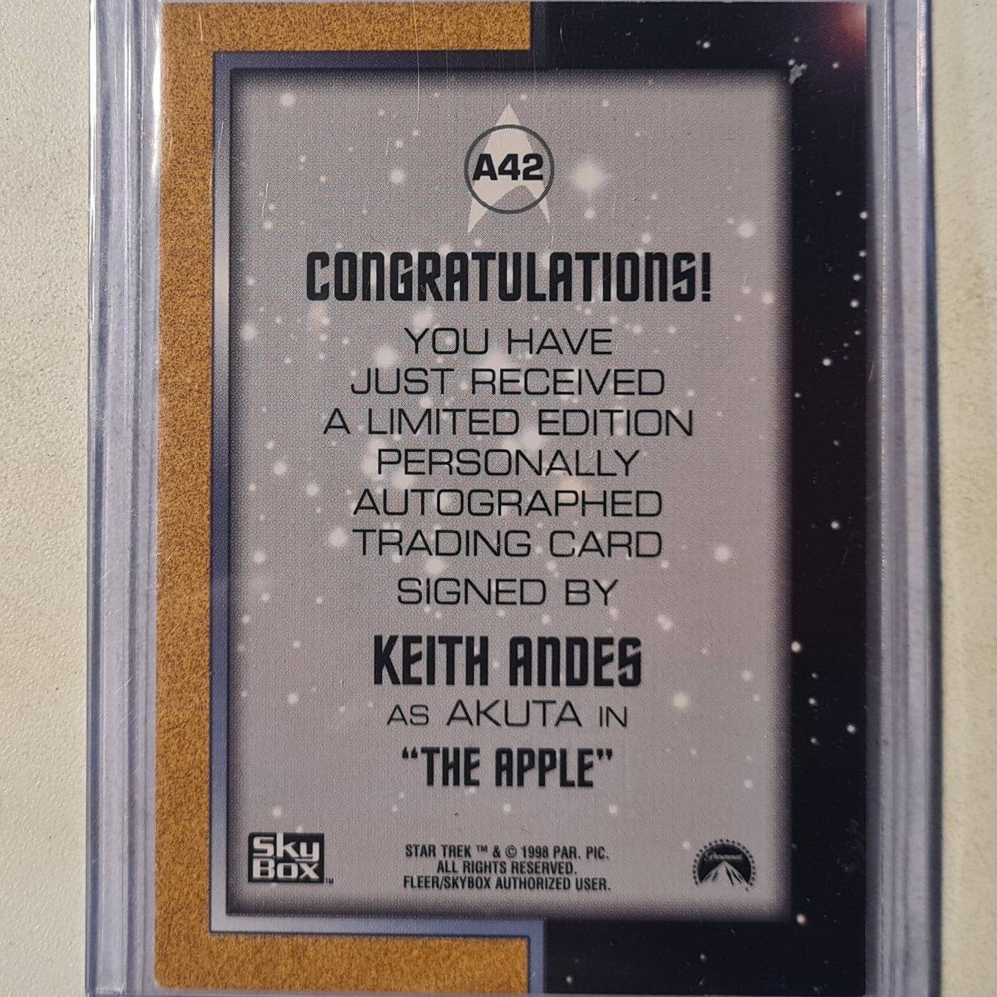 Star Trek Autograph Series 1998 Rittenhouse Keith Andes as Akuta Autograph A42 mint sleeved