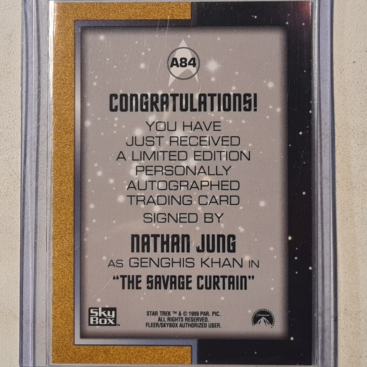 Star Trek Autograph Series 1999 Rittenhouse Nathan Jung as Genghis Khan Autograph A84 mint sleeved
