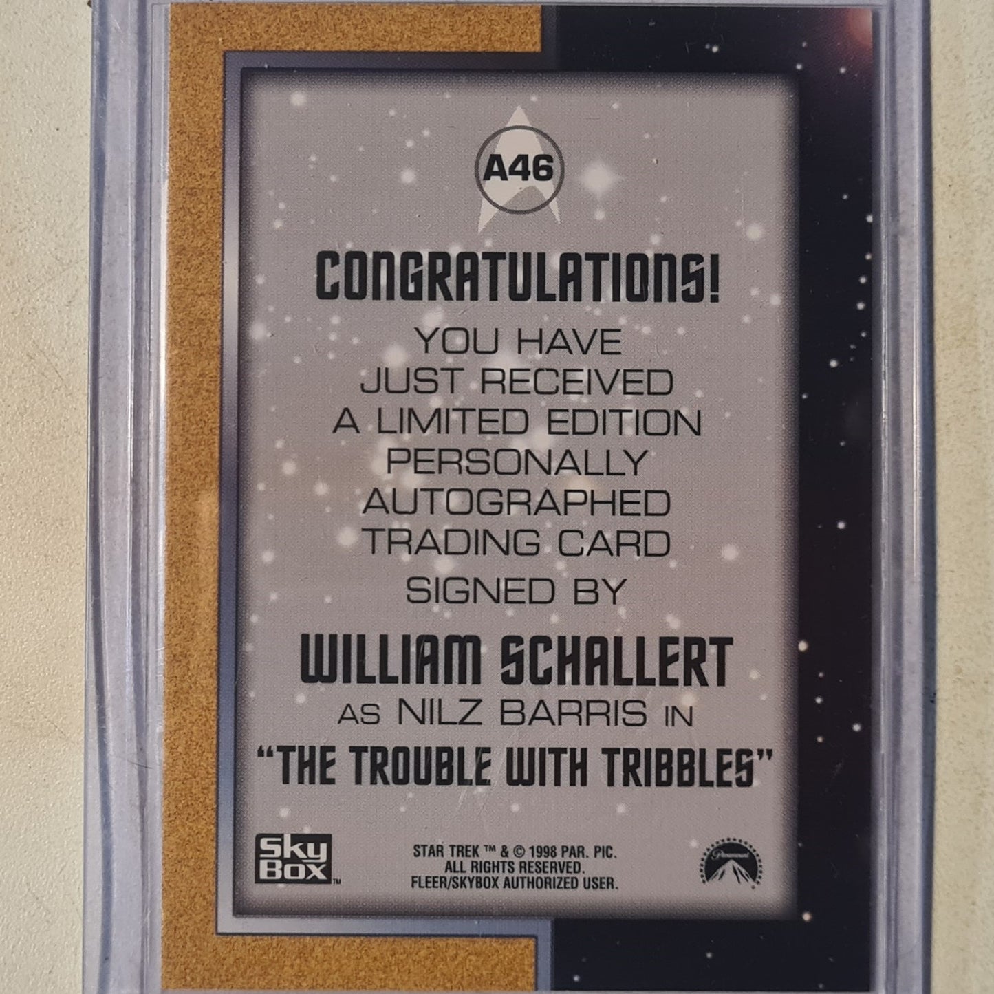 Star Trek Autograph Series 1998 Rittenhouse William Schallert as Nilz Barris Autograph A46 mint sleeved