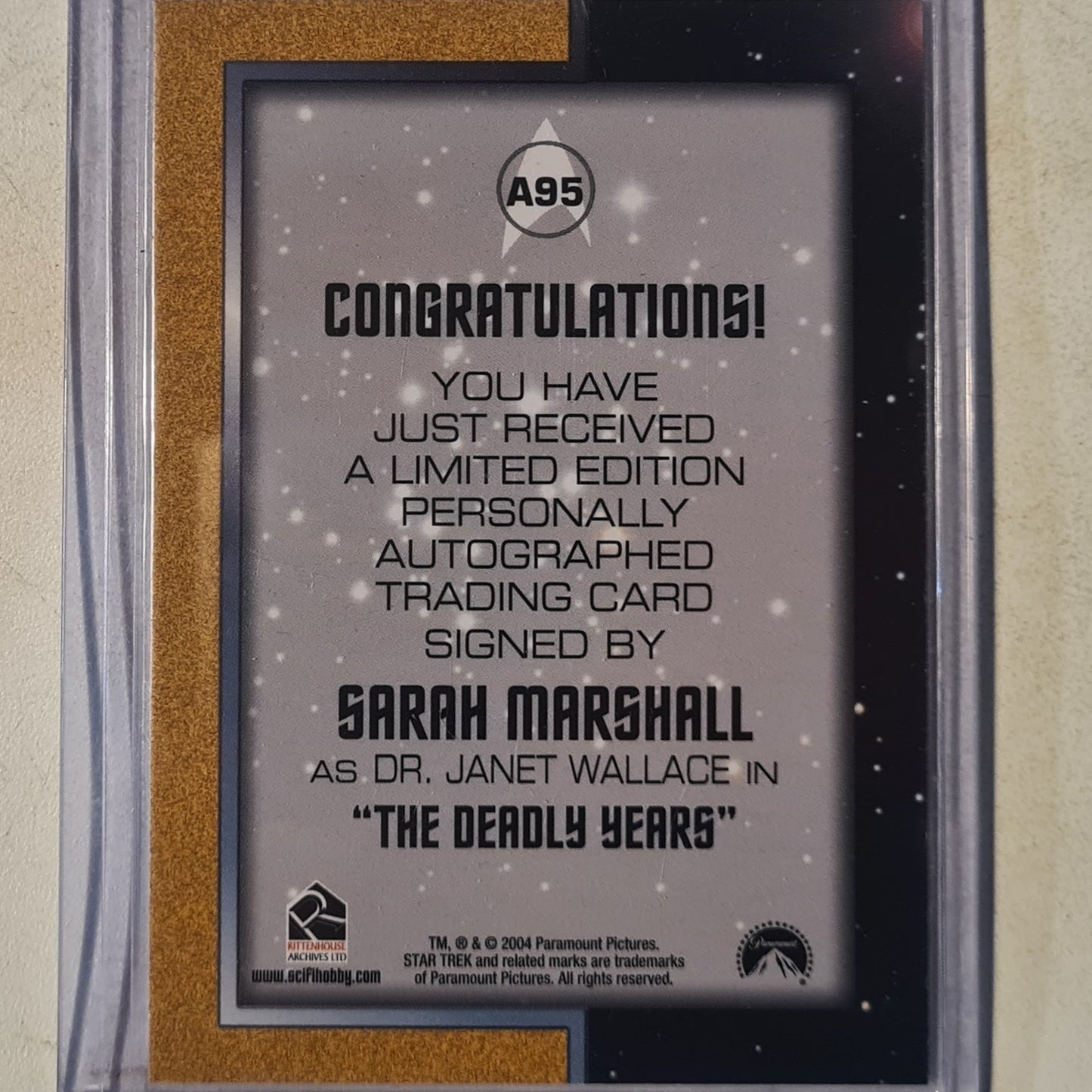Star Trek Autograph Series 2004 Rittenhouse Sarah Marshall as Dr Janet Wallace Autograph A95 mint sleeved