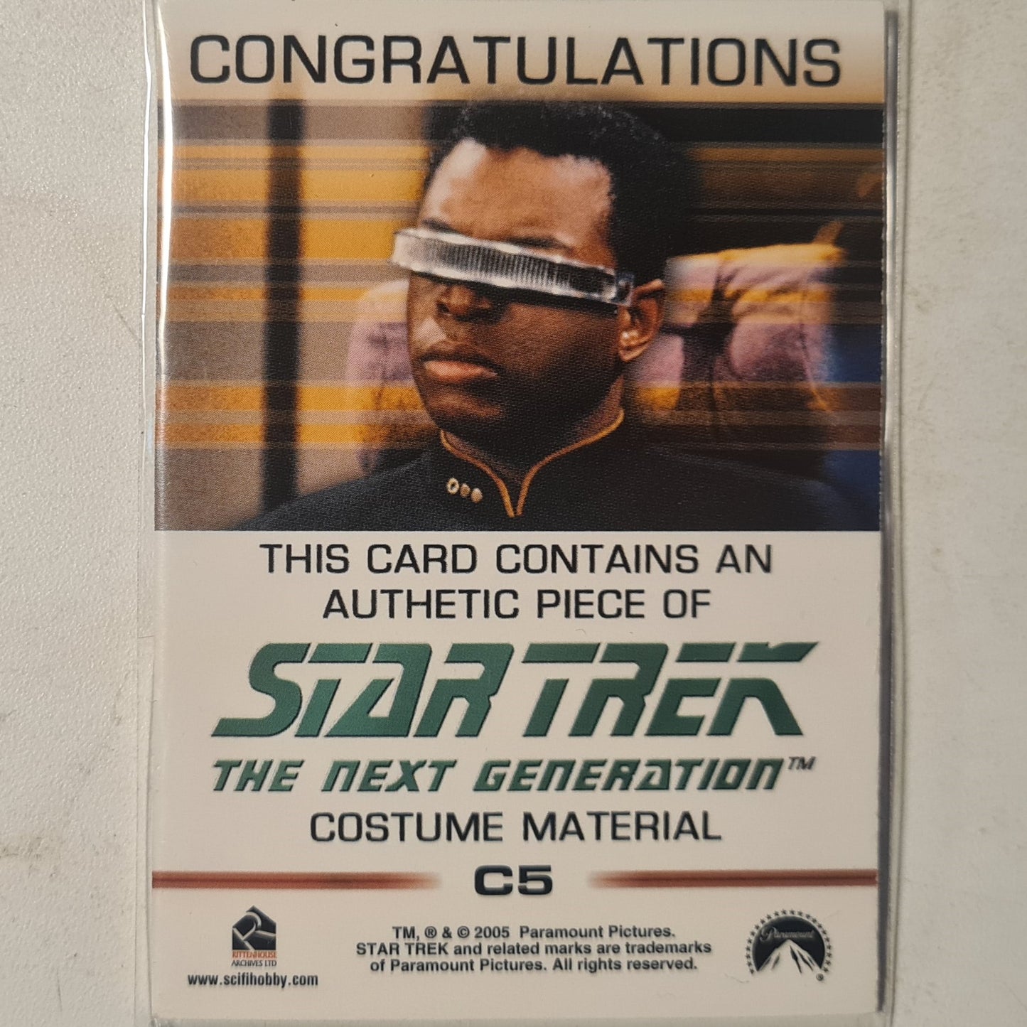 Star Trek The next generation Lt commander Geordi La Forge costume relic patch C5 Ex- mint sleeved