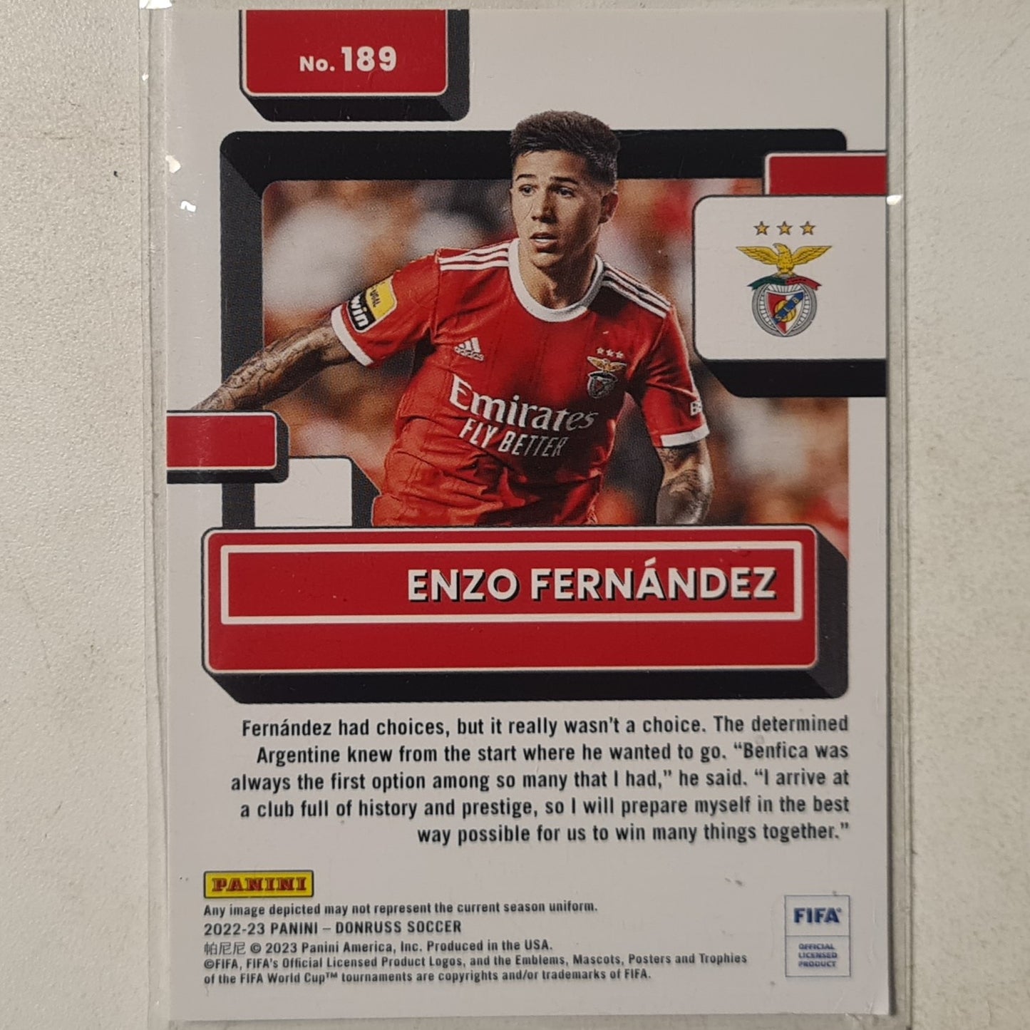 Enzo Fernandez 2022-23 Donruss Soccer Rated Rookie RC #189 Football SL Benfica mint sleeved