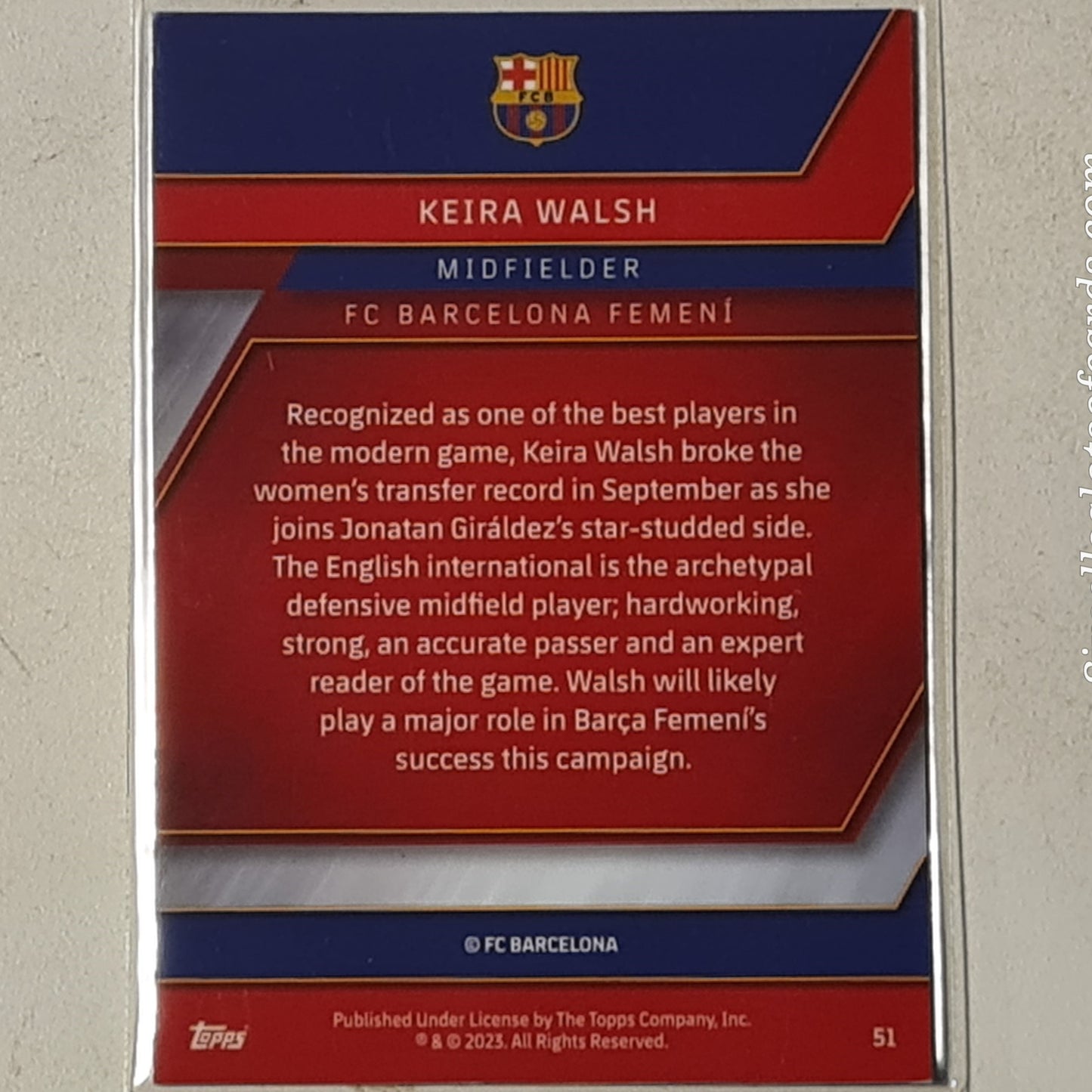 Keira Walsh 2023 Topps Chrome Barcelona set Rookie RC #51 football Barcelona ex-Mint sleeved