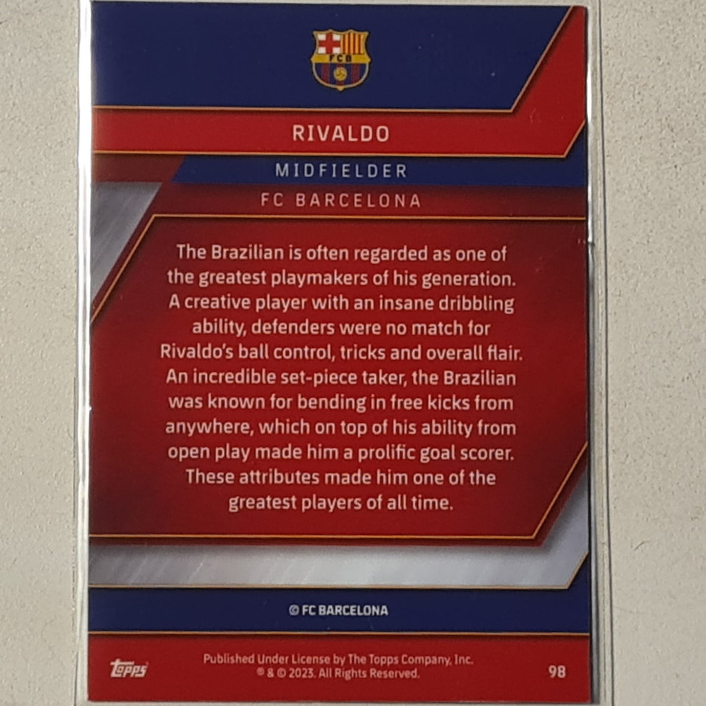 Rivaldo 2023 Topps Chrome Barcelona set #98 football Barcelona ex-Mint sleeved