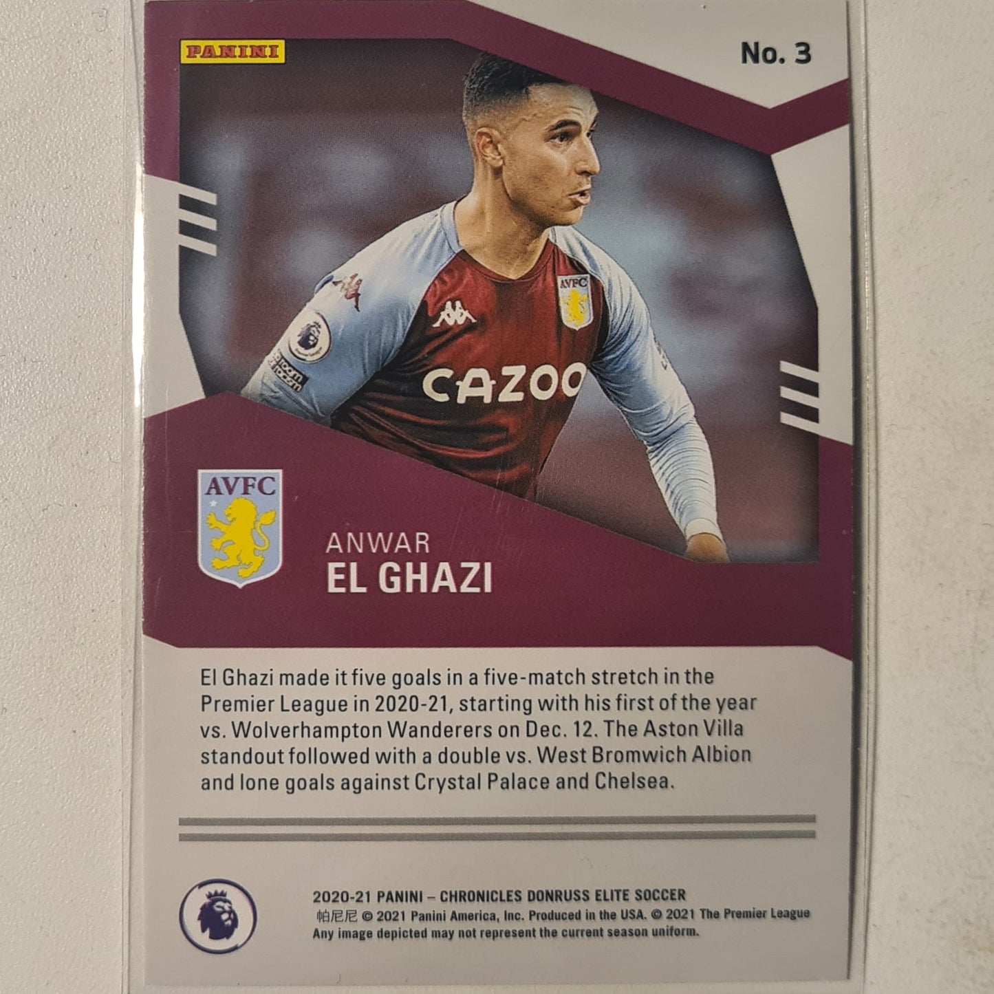 Anwar El Ghazi 2020-21 Panini Elite Soccer #3 Football Aston Villa ex-mint sleeved