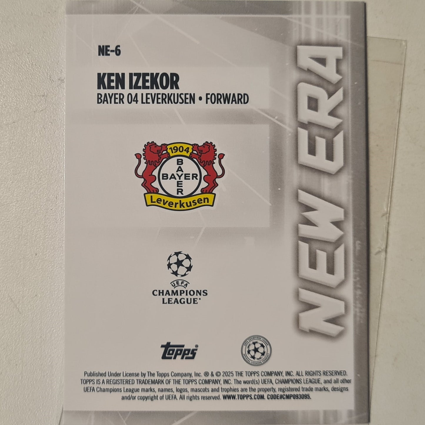 Ken Izekor 2025 Topps Champions league New Era Rookie RC Soccer NE-6 Football Bayern Leverkusen ex-mint sleeved