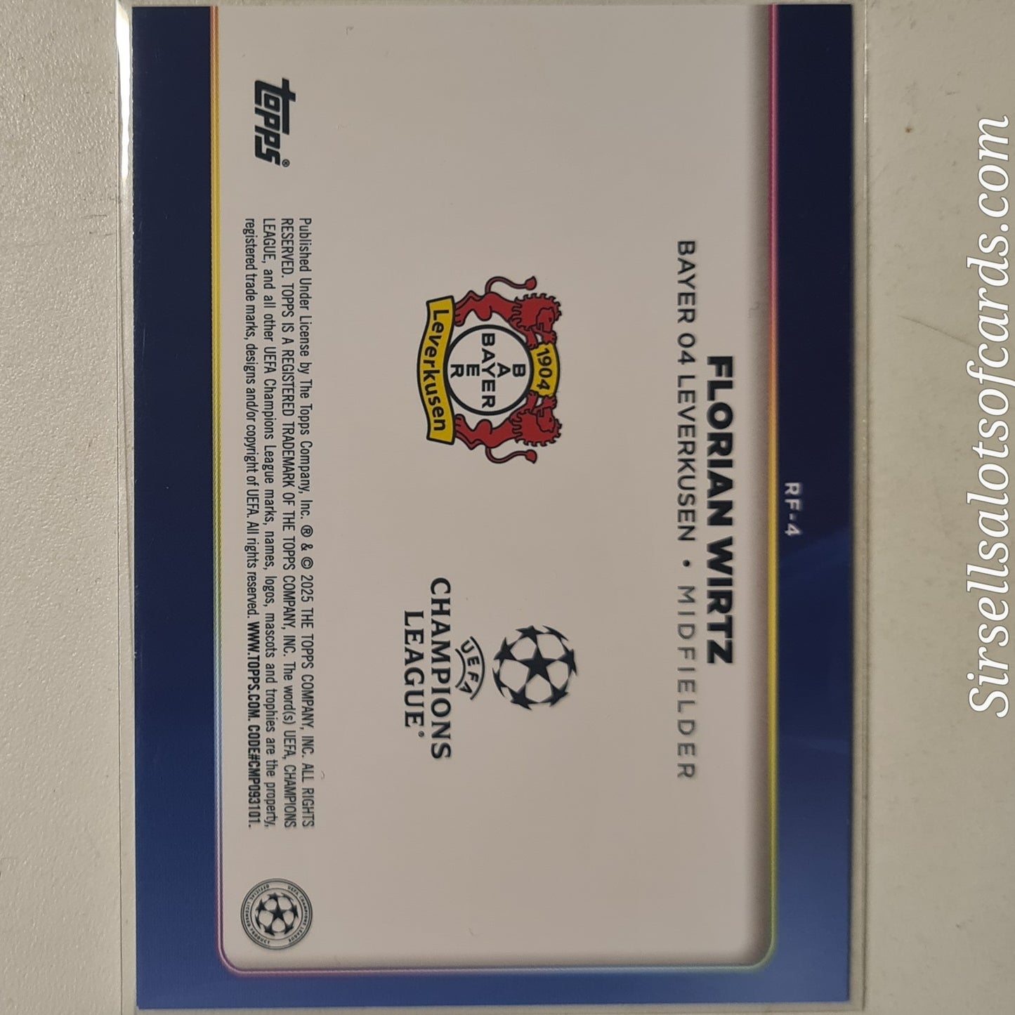 Florian Wirtz 2025 Topps Champions league Trophy Chasers Soccer RF-4 Football Bayer Leverkusen ex-mint sleeved