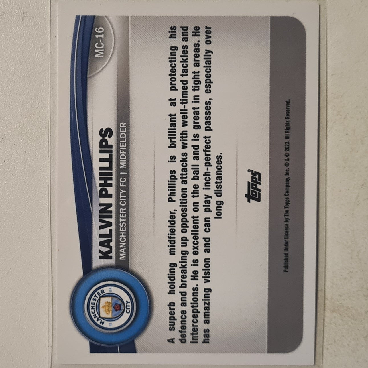 Kalvin Phillips 2022 Topps man city set Soccer MC-16 Football Manchester City ex-mint sleeved