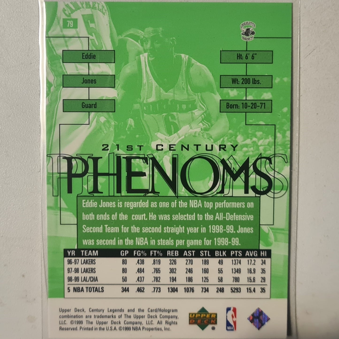 Eddie jones 1998 Upper Deck Century legends Phenoms #79 NBA Basketball Charlotte Hornets Excellent+