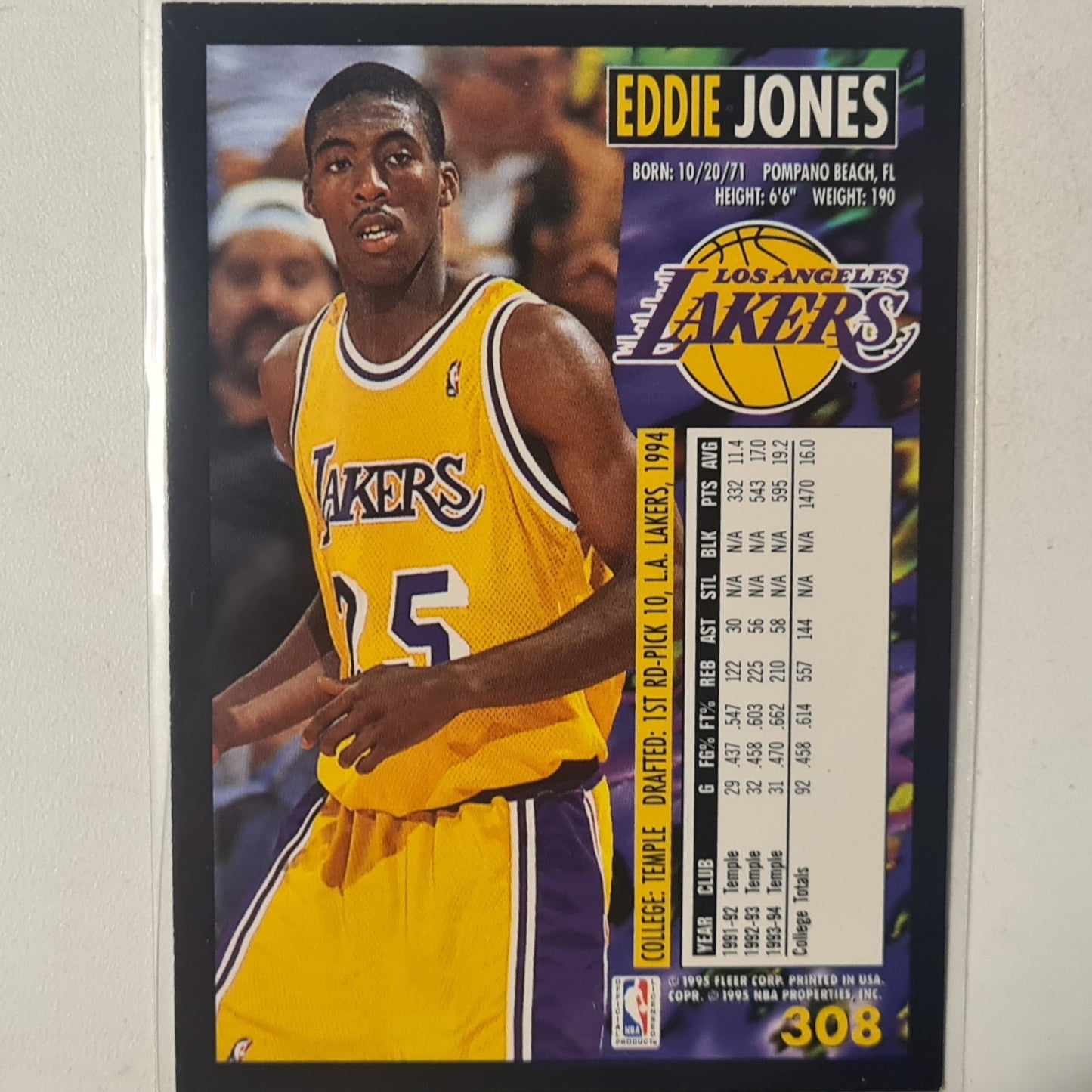 Eddie jones 1995 Fleer 94-95 rookie RC GOLD Variant #308 NBA Basketball LA Lakers Excellent+