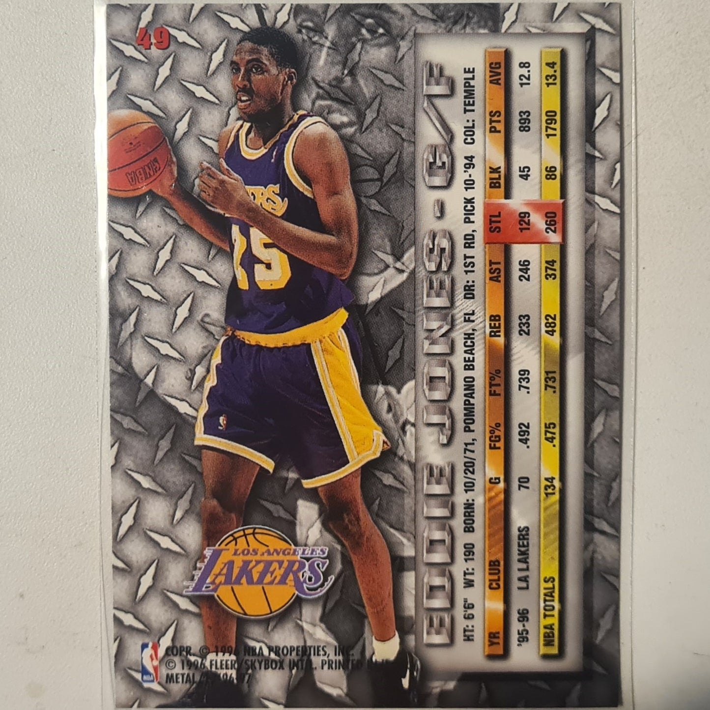 Eddie Jones 1996 Fleer Metal 96-97 #49 NBA Basketball LA Lakers Ex-NR mint