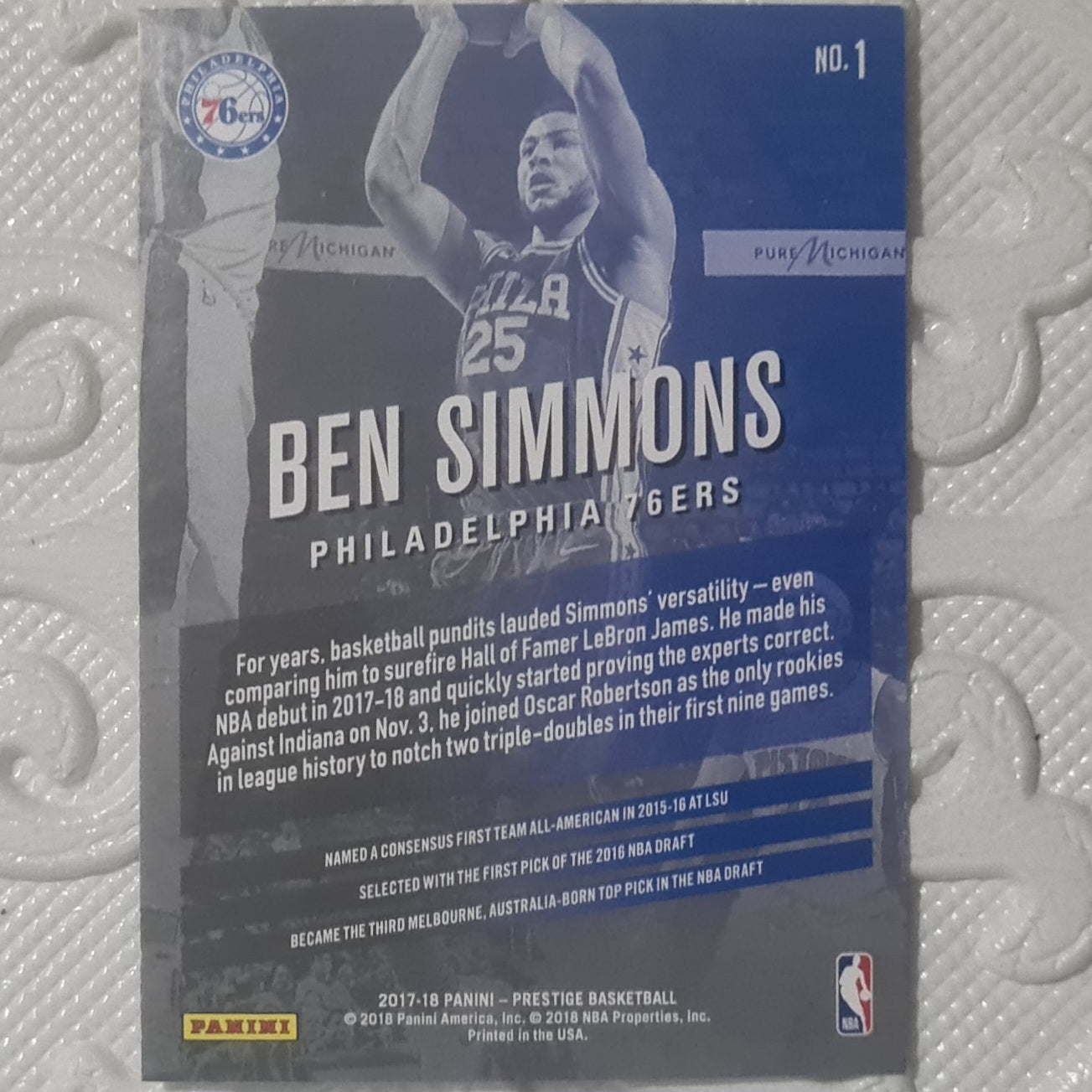 Ben Simmons 2017-18 Panini Prestige Basketball #1 NBA Basketball Philadelphia 76ers excellent