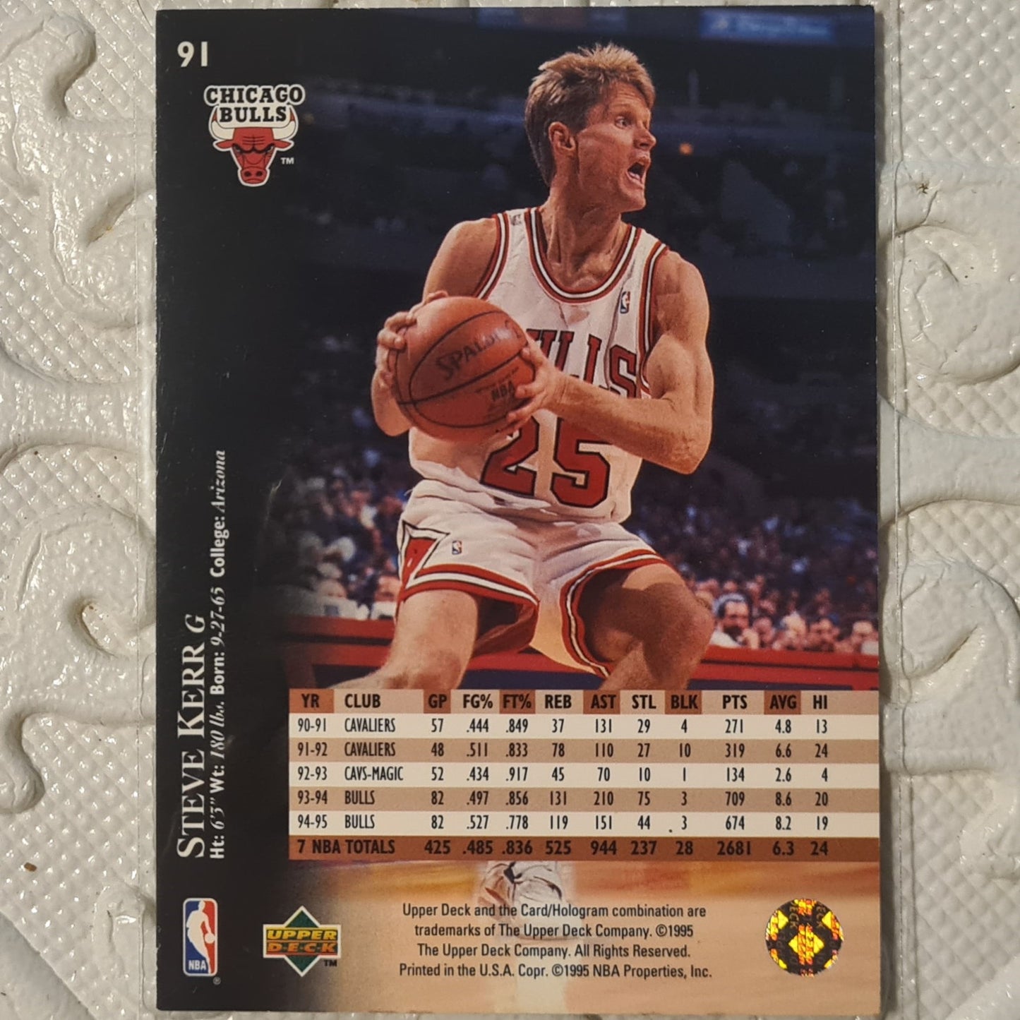 Steve Kerr 1995 Upper-Deck #91 NBA Basketball Chicago Bulls Excellent sleeved
