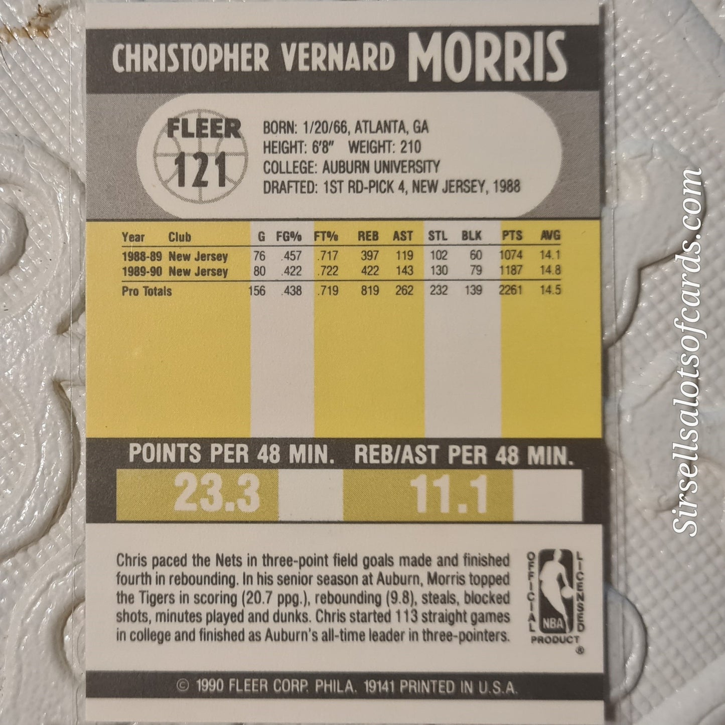 Chris Morris Fleer 90 1990-91 #121 NBA Basketball New Jersey Nets ex-mint sleeved