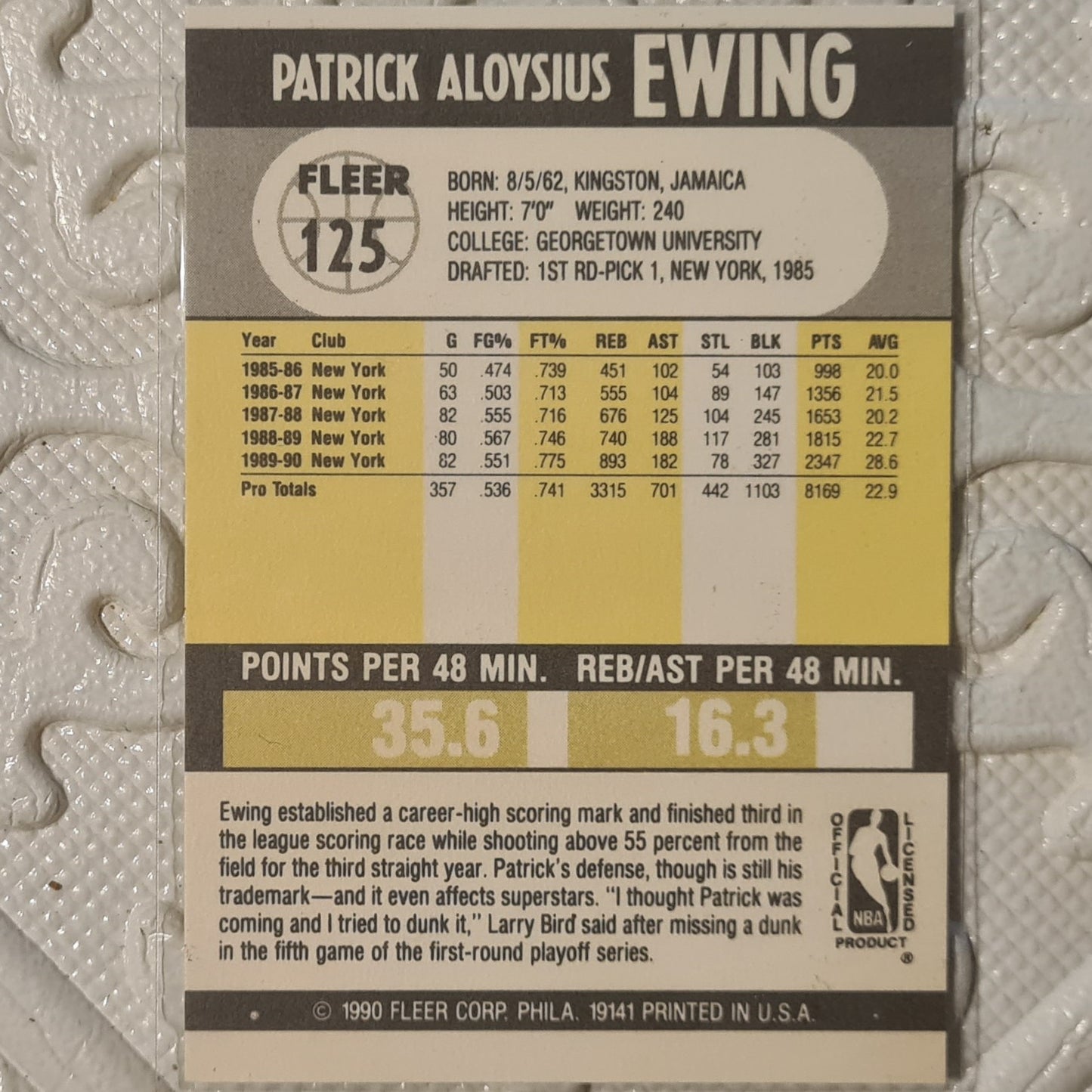 Patrick Ewing Fleer 90 1990-91 #125 NBA Basketball New York Knicks ex-mint sleeved
