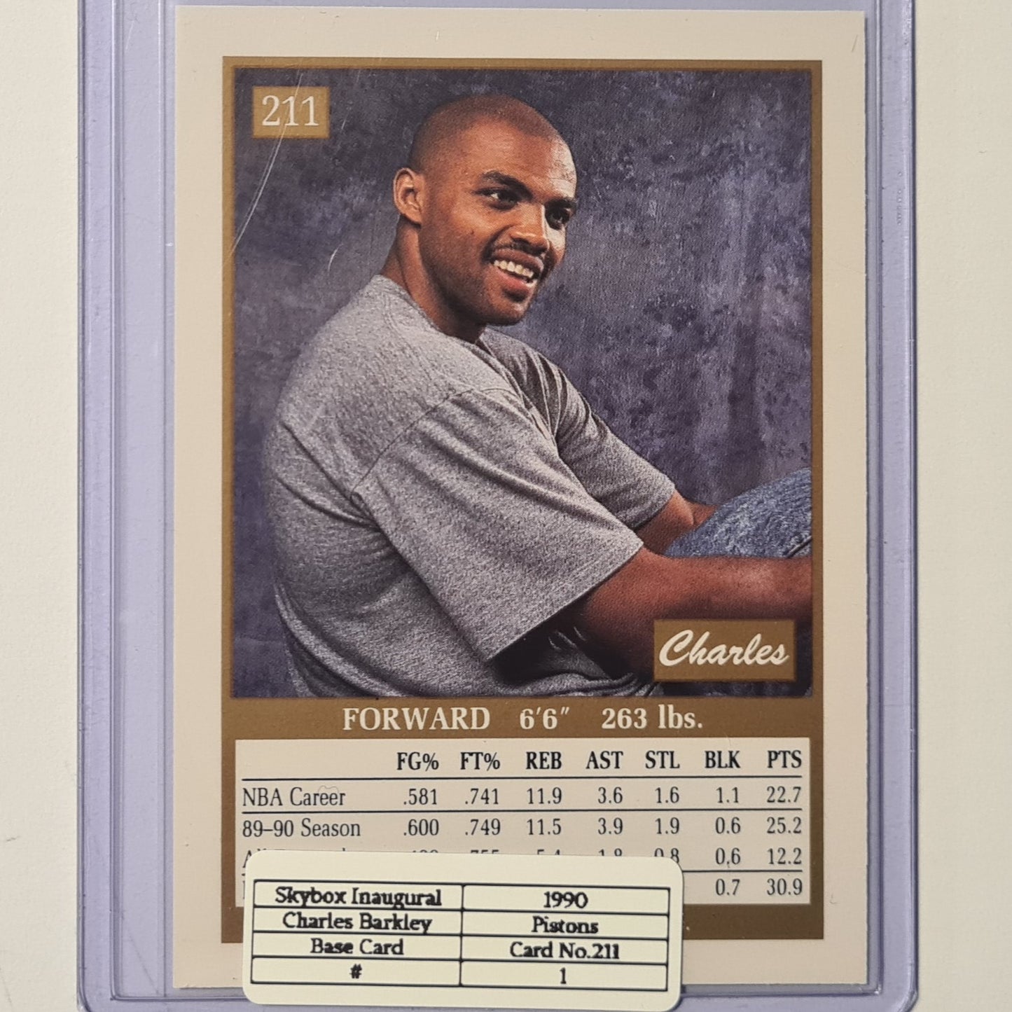 Charles Barkley 1990 Skybox Inaugural #211 NBA Basketball Philadelphia 76ers ex-mint sleeved