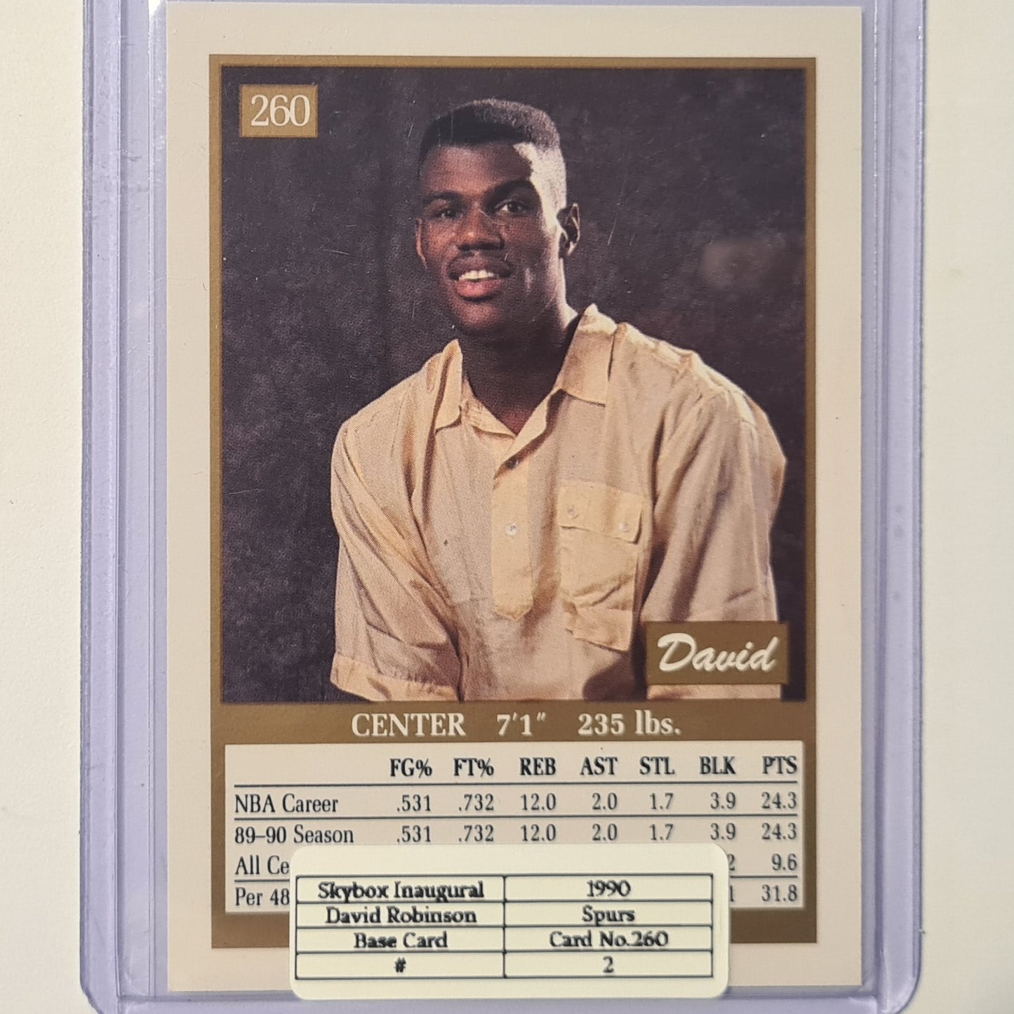 David Robinson 1990 Skybox Inaugural #260 NBA Basketball San Antonio Spurs ex-mint sleeved