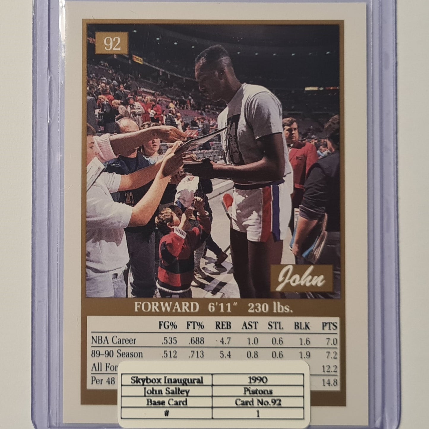John Salley 1990 Skybox inaugural #92 NBA Basketball Detroit Pistons ex-mint sleeved