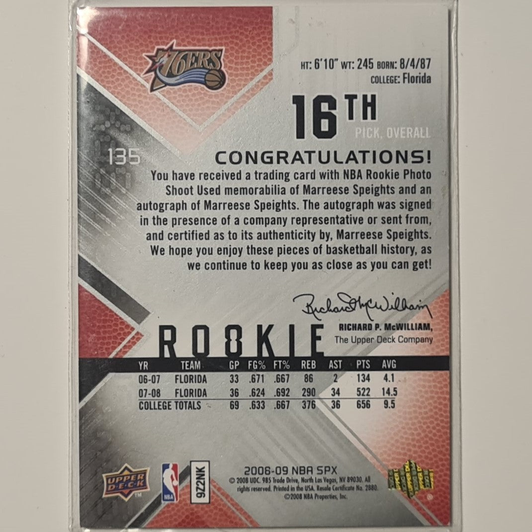 Marresse Speights 2008-09 Upper-Deck Spx Rookie RC auto patch 076/599 #131 NBA Basketball Philadelphia 76ers Excellent
