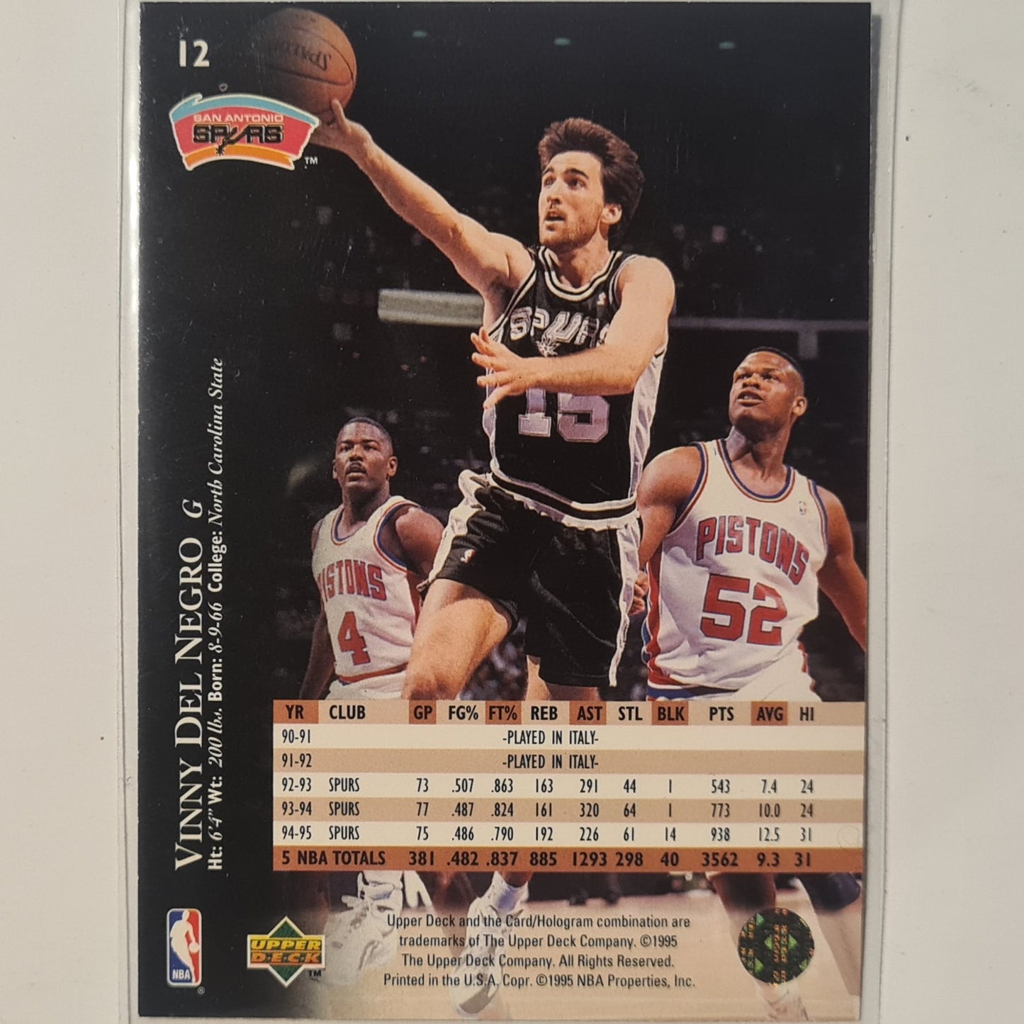 Vinny Del Negro 1995 Upper-Deck #12 NBA Basketball San Antonio Spurs Excellent sleeved