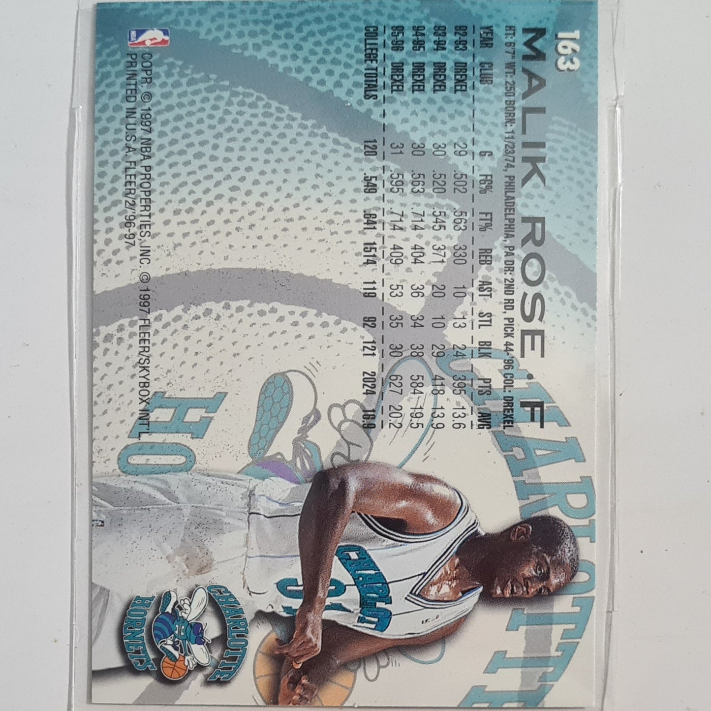 Malik Rose 1997 Fleer 96-97 Rookie RC #163 NBA Basketball Charlotte Hornets Excellent Sleeved