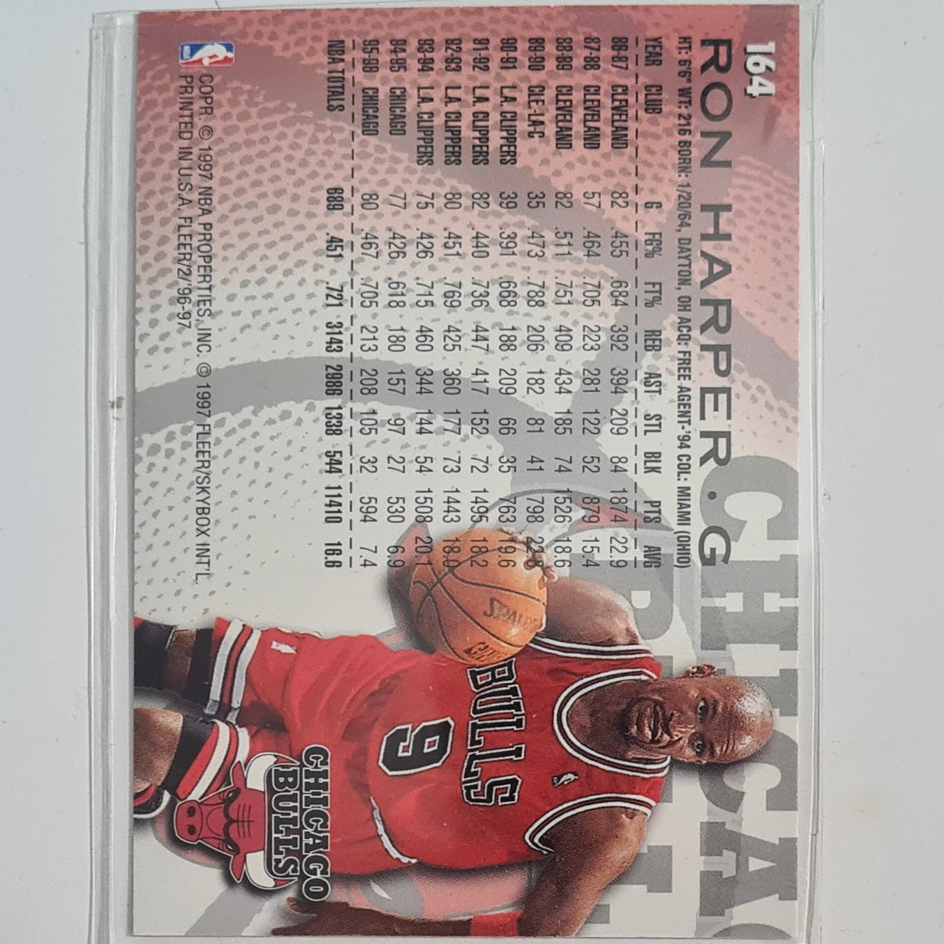 Ron Harper 1997 Fleer 96-97 #164 NBA Basketball Chicago Bulls Excellent Sleeved