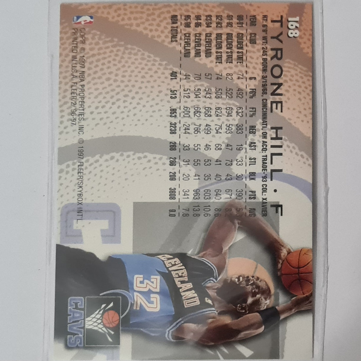 Tyrone Hill 1997 Fleer 96-97 #168 NBA Basketball Cleveland Cavaliers excellent sleeved