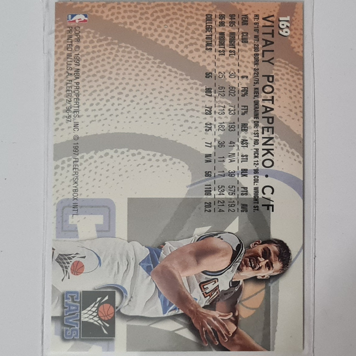 Vitaly Potapenko 1997 Fleer 96-97 Rookie RC #169 NBA Basketball Cleveland Cavaliers excellent sleeved