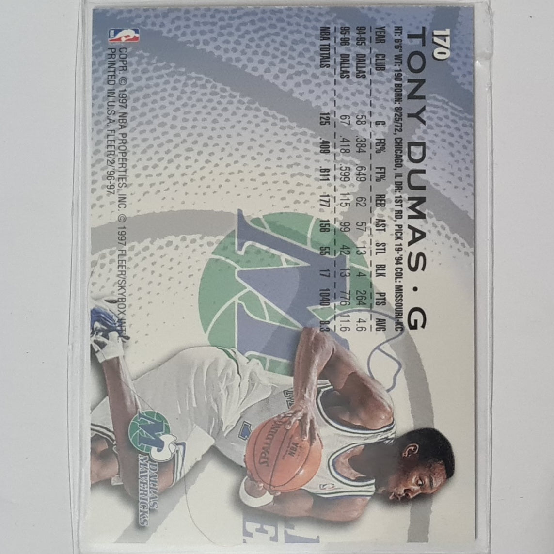 Dana Barros 1997 Fleer 96-97 #170 NBA Basketball Tony Dumas excellent sleeved