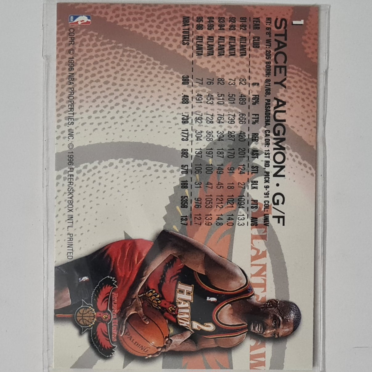 Stacey Augmon 1997 Fleer 96-97 #1 NBA Basketball Atlanta Hawks excellent sleeved