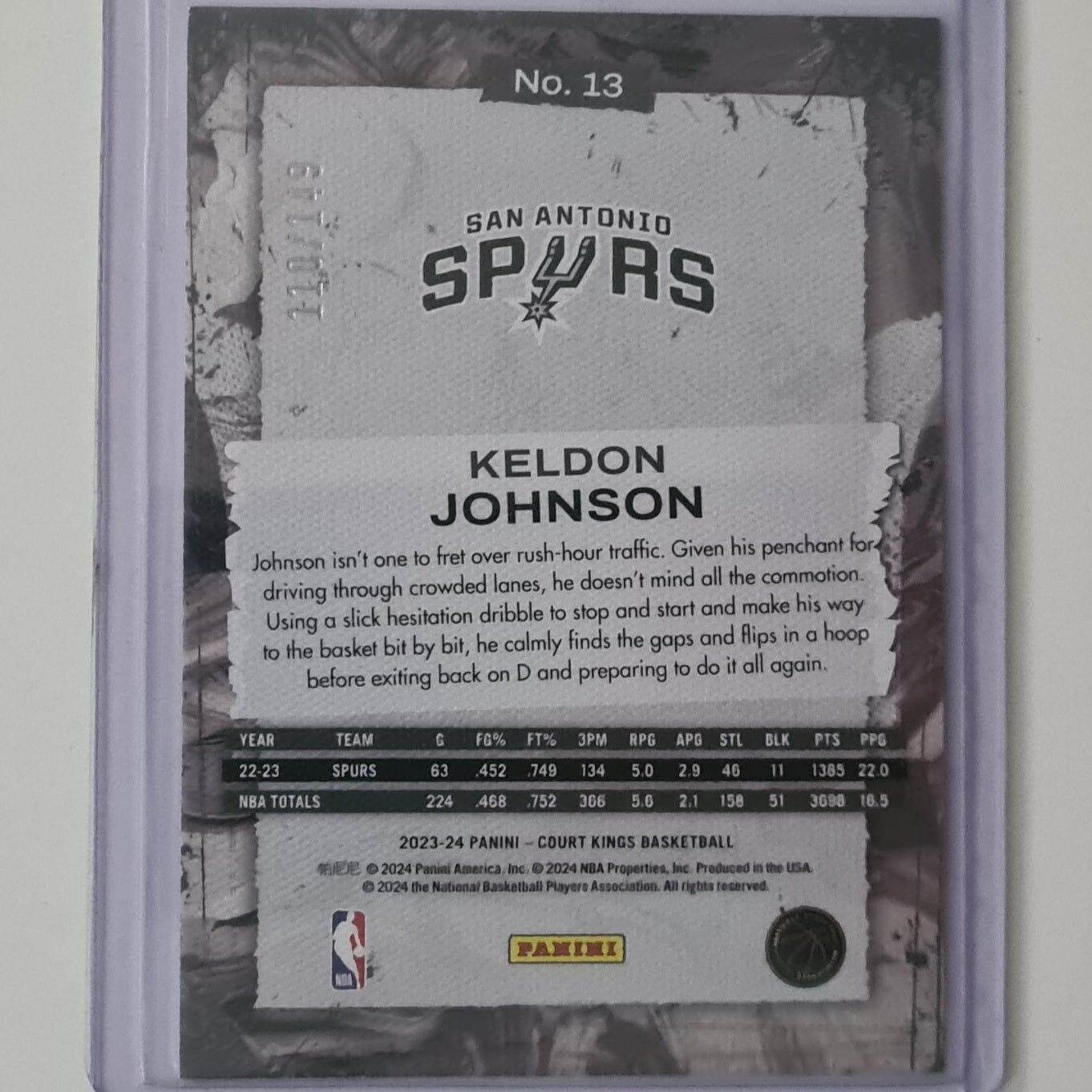 Keldon Johnson 2023-24 Panini Court Kings numbered 110/149 NBA Basketball San Antonio Spurs mint