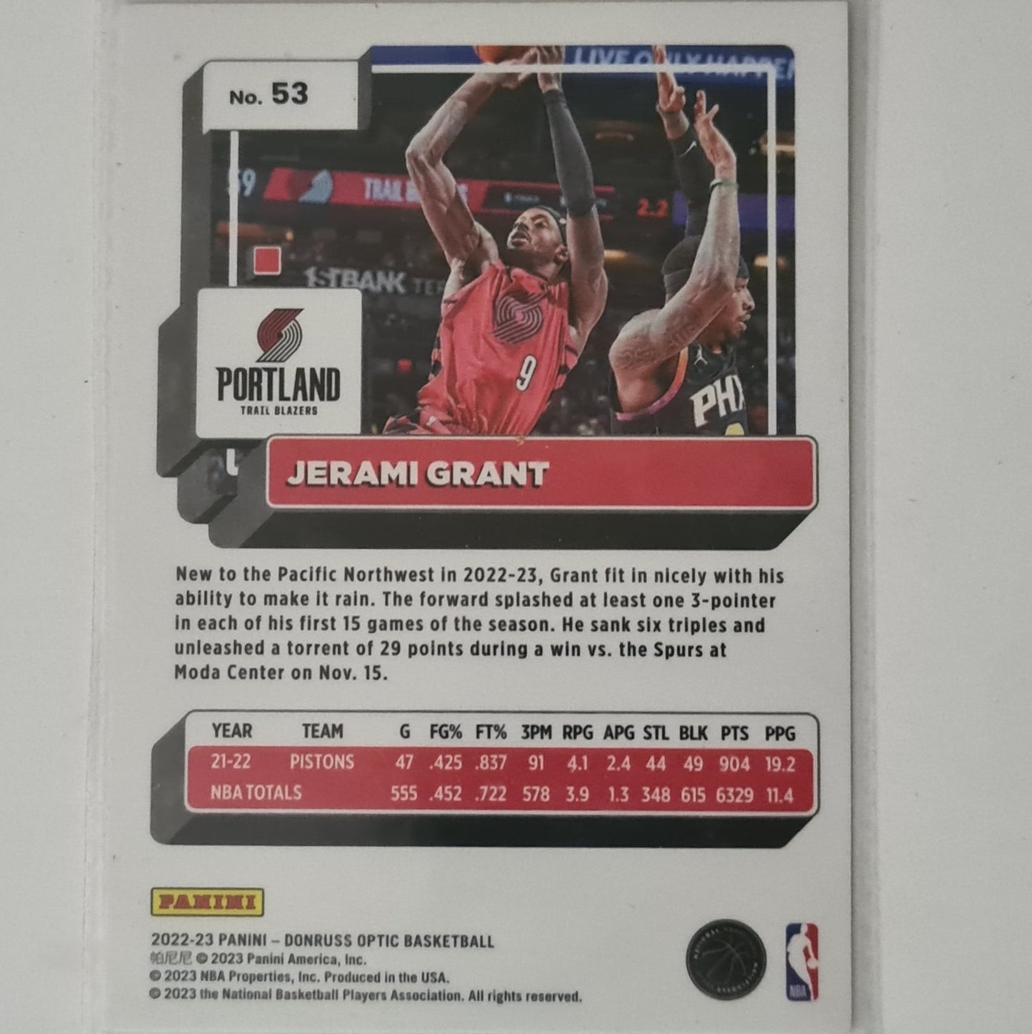 Jerami Grant 2022-23 Panini Donruss Optic #53 NBA Basketball Portland Trail Blazers ex-mint