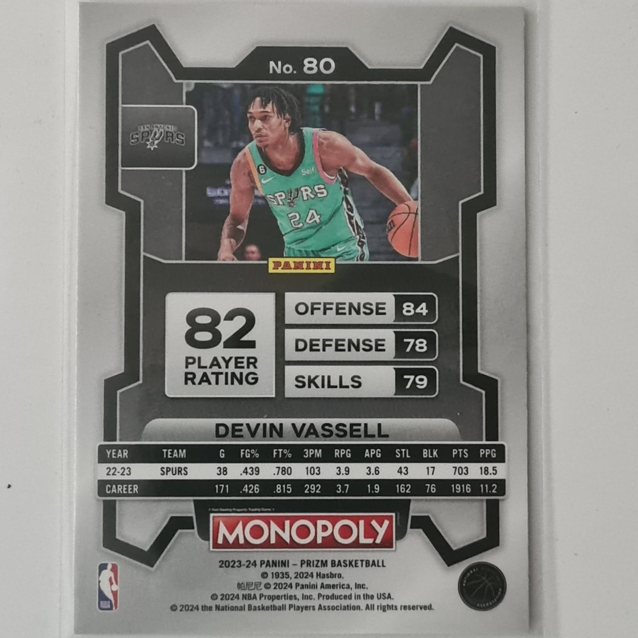 Devin Vassell 2023-24 Panini prizm Monopoly #80 NBA Basketball San Antonio Spurs ex-mint