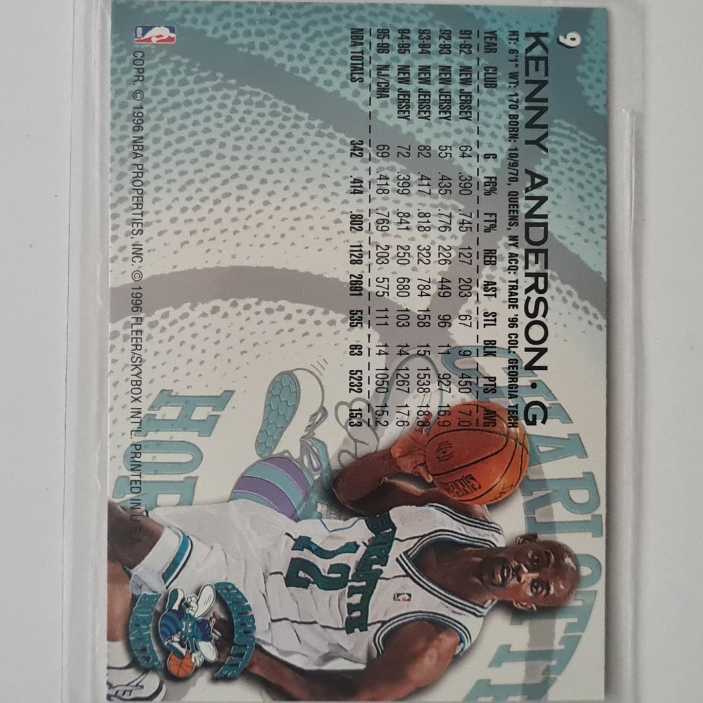Kenny Anderson 1996 Fleer 96-97 #9 NBA Basketball Charlotte Hornets excellent sleeved