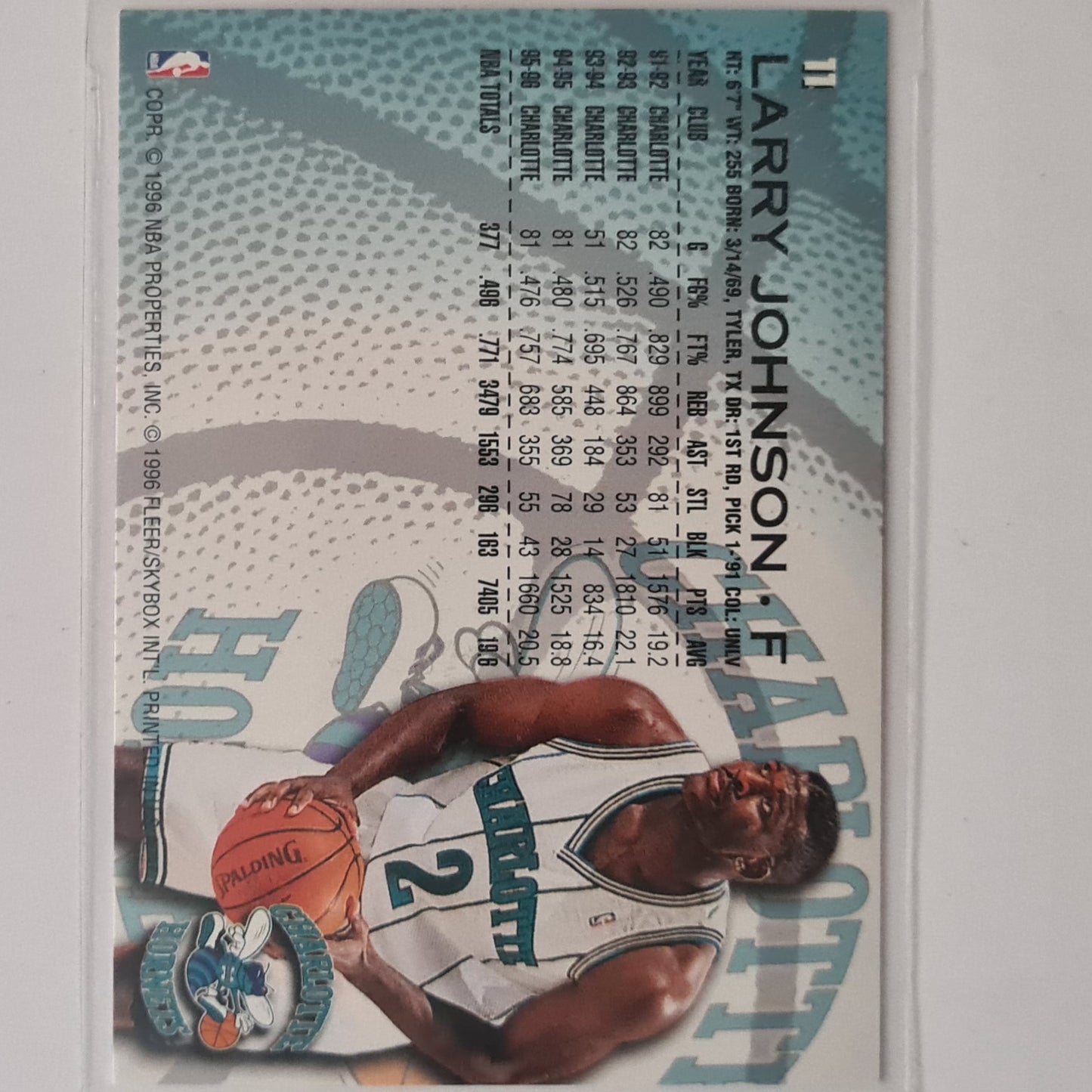 Larry Johnson 1996 Fleer 96-97 #11 NBA Basketball Charlotte Hornets excellent sleeved