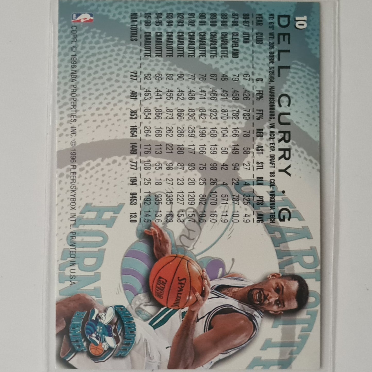 Dell Curry 1996 Fleer 96-97 #10 NBA Basketball Charlotte Hornets excellent
