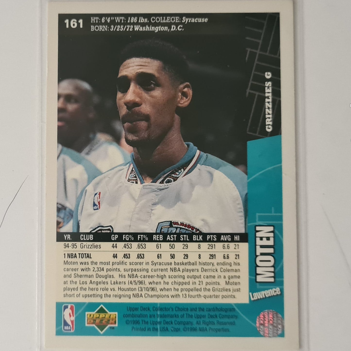 Lawrence Moten 1996 Upper-Deck collectors choice #161 NBA Basketball Memphis Grizzlies excellent