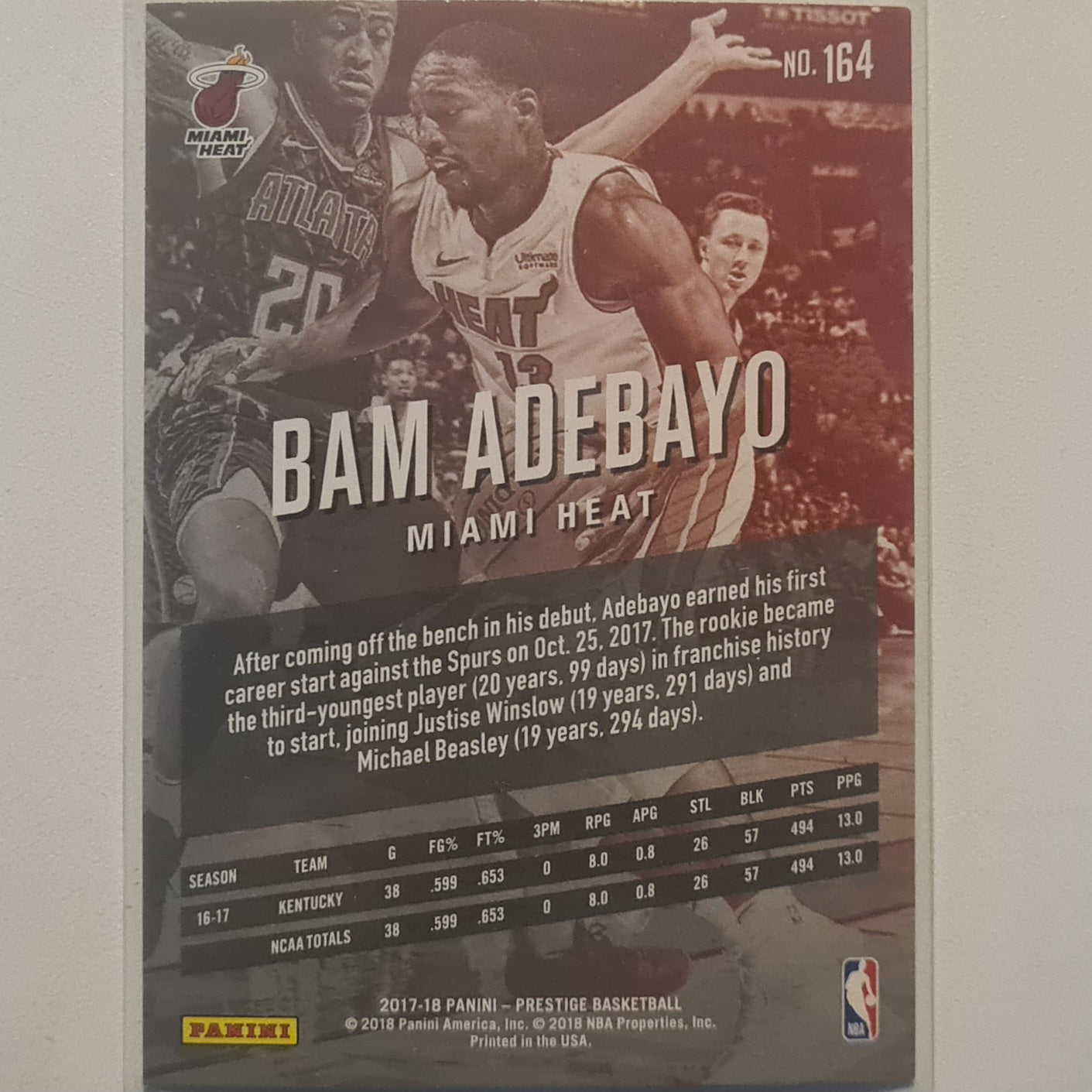 Bam Adebayo 2017-18 Panini Prestige Rookie RC #164 NBA Basketball Miami Heat Excellent