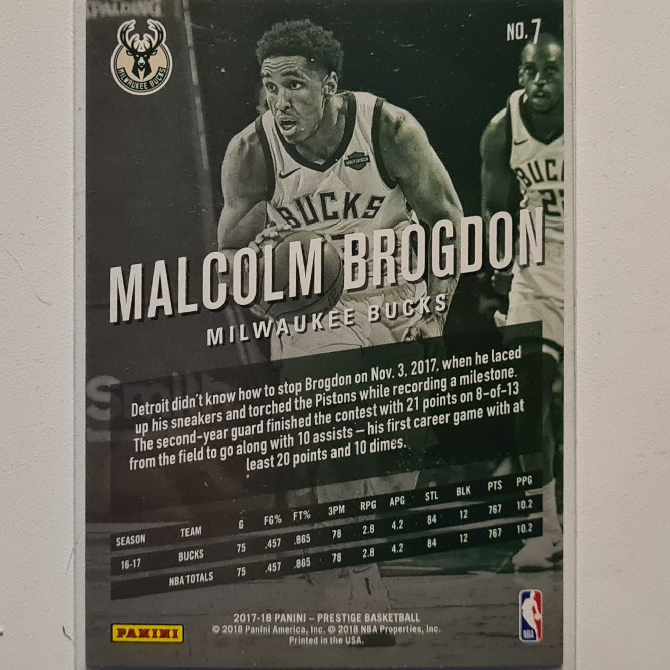 Malcolm Brogdon 2017-18 Panini Prestige #7 NBA Basketball Milwaukee Bucks Excellent