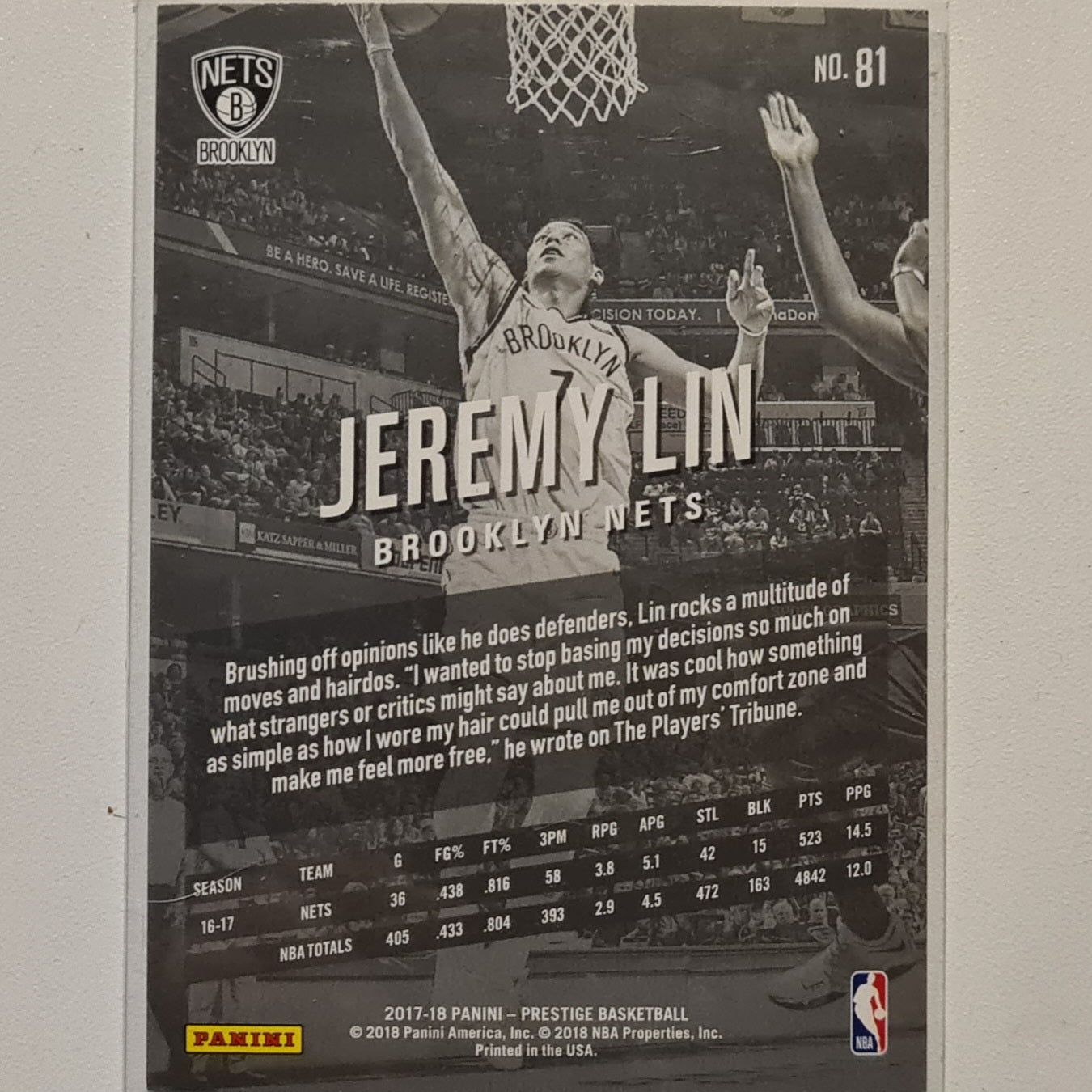 Jeremy Lin 2017-18 Panini Prestige #81 NBA Basketball Brooklyn Nets Excellent
