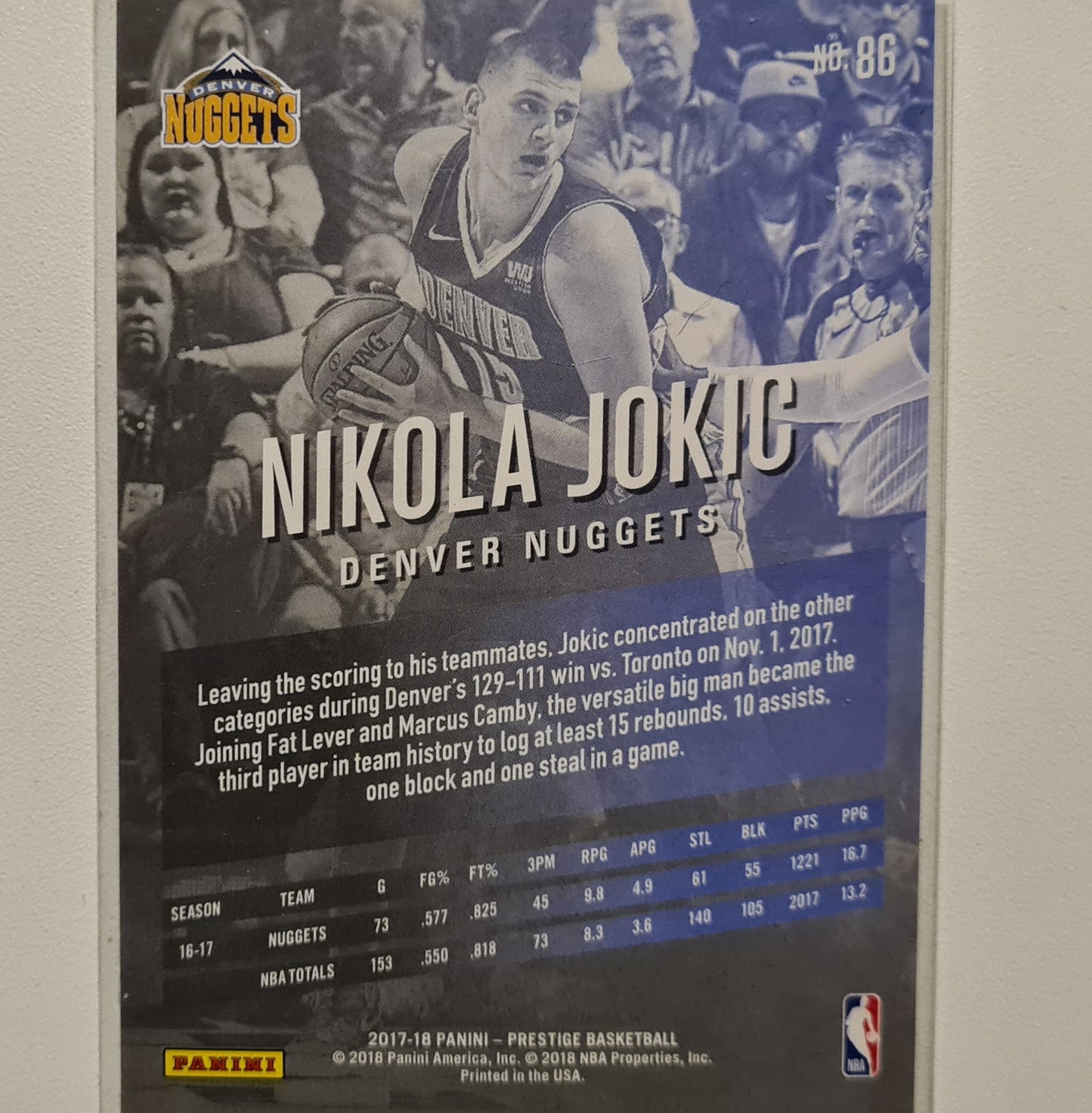 Nikola Jokic 2017-18 Panini Prestige #86 NBA Basketball Denver Nuggets Excellent sleeved