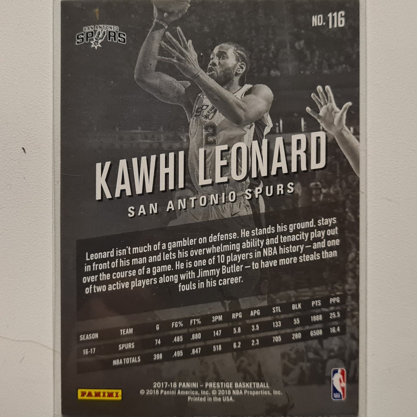 Kawhi Leonard 2017-18 Panini Prestige #116 NBA Basketball San Antonio Spurs Excellent sleeved