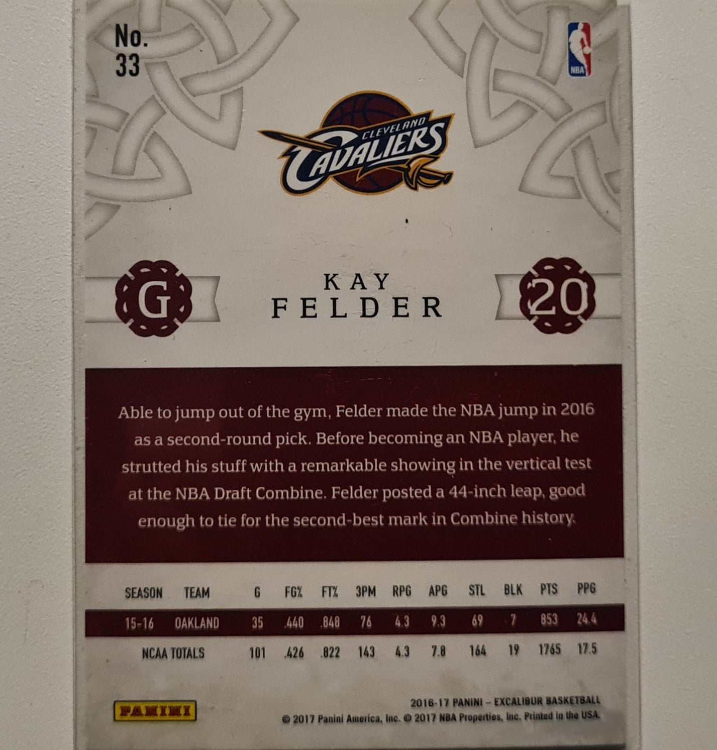 Kay Felder 2016-17 Panini Excalibur Rookie RC #39 NBA Basketball Cleveland Cavaliers Excellent