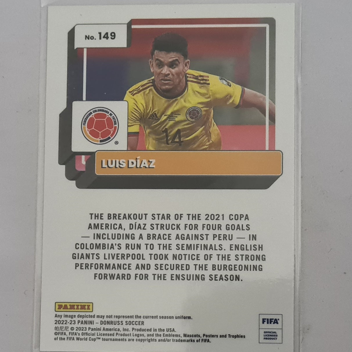 Luis Diaz 2022-23 Panini Donruss Optic Soccer #149 Football Columbia mint sleeved