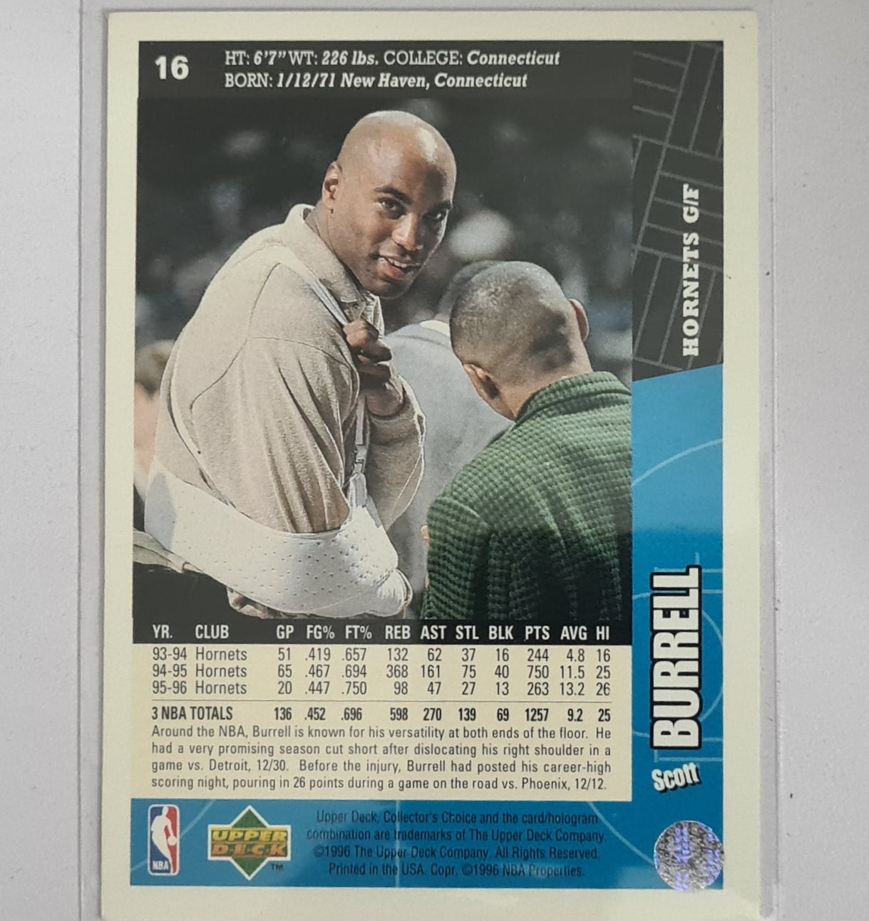 Scott Burrell 1996 Upper-Deck collectors choice #16 NBA Basketball Charlotte Hornets Excellent