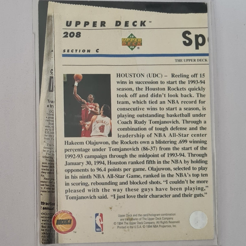 Hakeem Olajuwon 1994 Upper-Deck electric court variant #208 NBA Basketball Houston Rockets very good